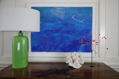 Abstract Oil and Chalk on Paper, "Blue Pulsing"
