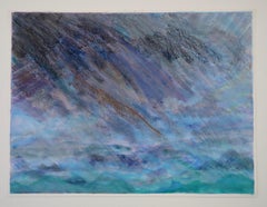 Abstract Oil and Chalk on Paper, "Storm Over Greek Island"