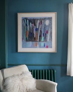 Abstract Oil on Paper, "Midnight-Moonlight"