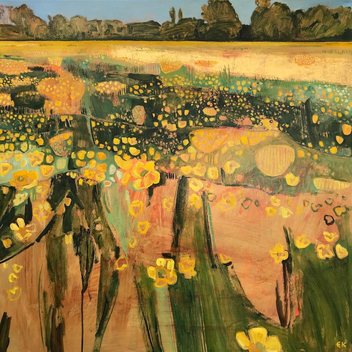 Elaine Kazimierczuk  Landscape Painting – Goldene Schmetterlingskrüge mit Blattgold von Elaine Kazimierczuk, Zeitgenössische Kunst