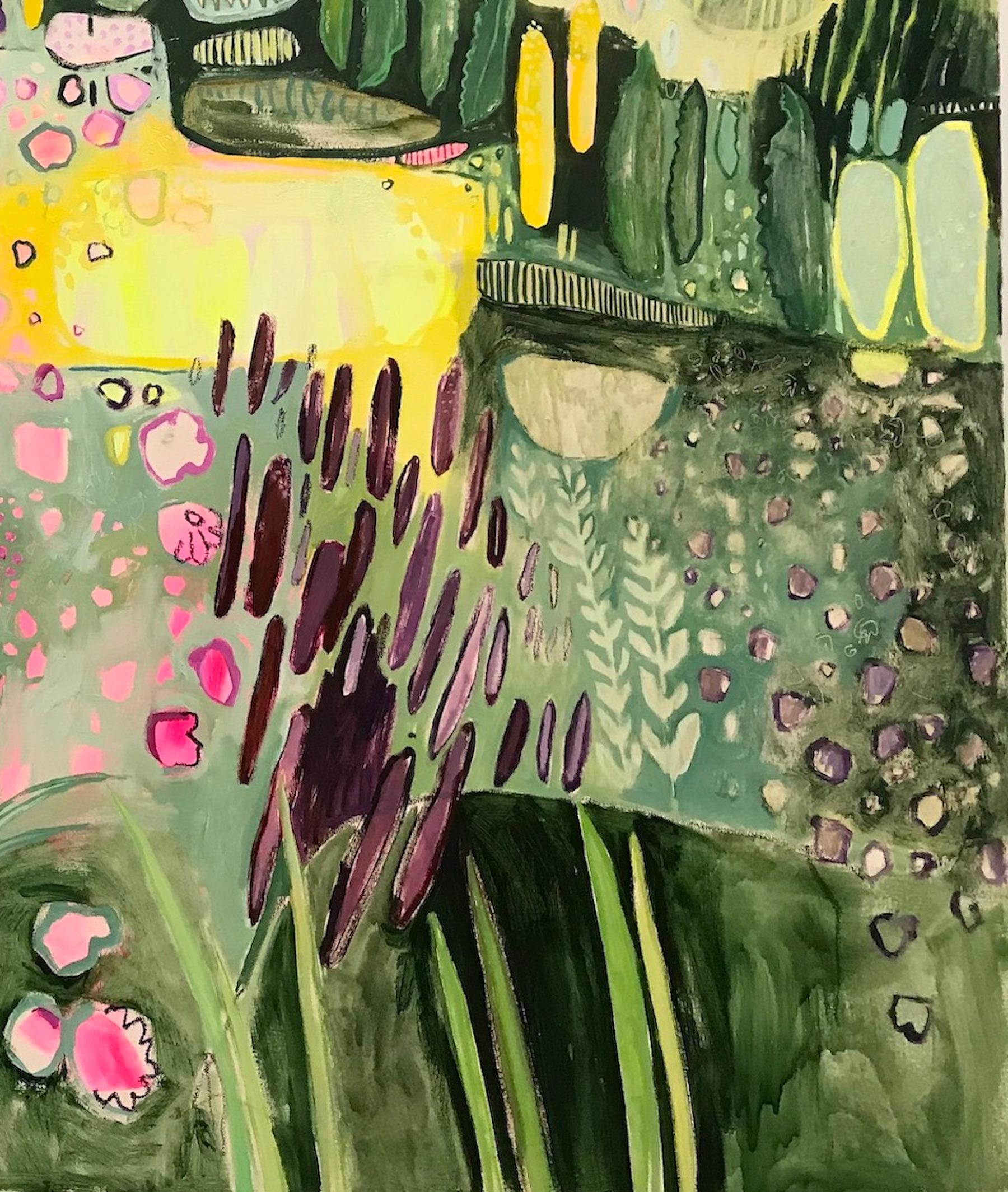 Große Merton-Betten, 4er-Set, Oxford-Kunst, halb-abstraktes Blumengemälde, Statement (Braun), Abstract Painting, von Elaine Kazimierczuk 