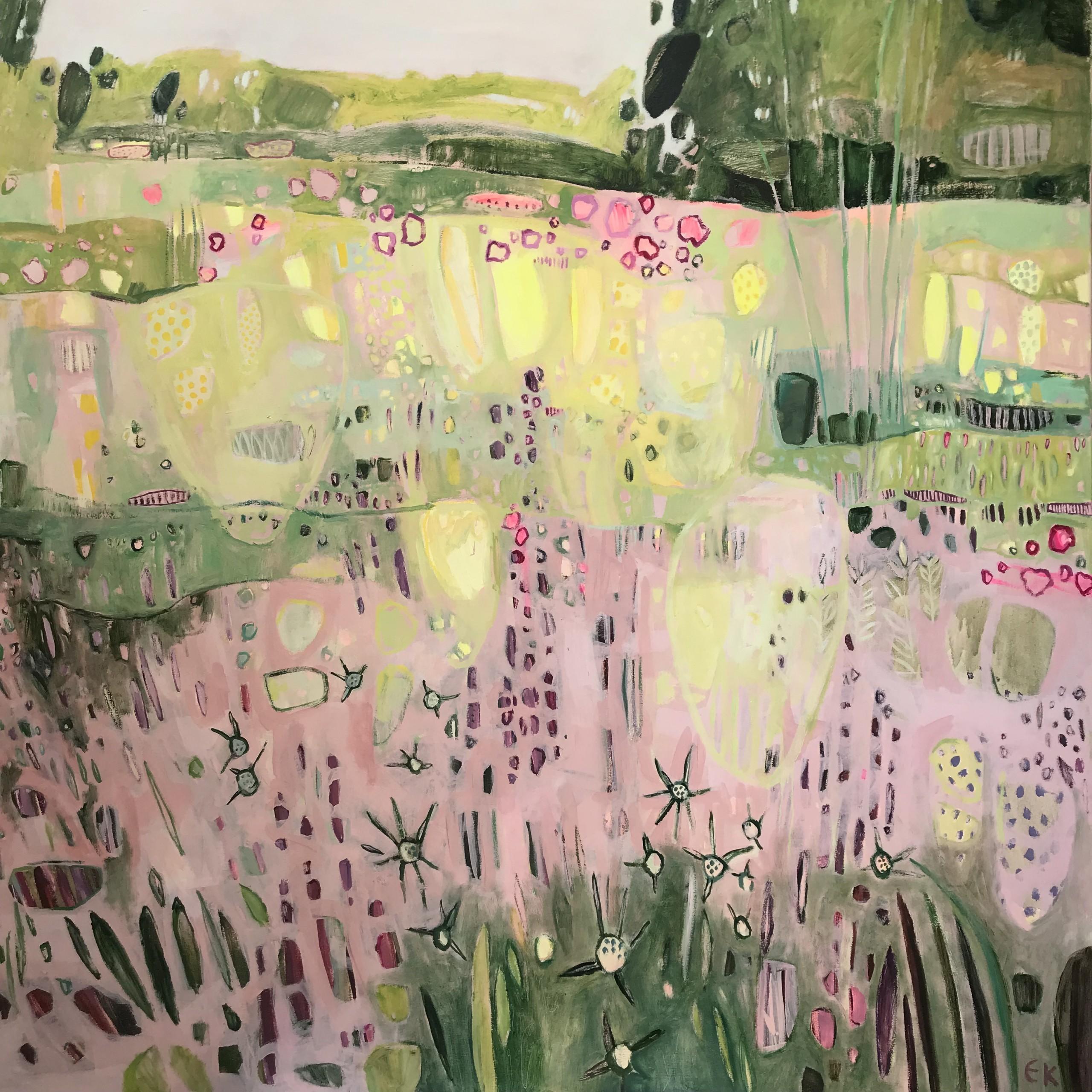 Elaine Kazimierczuk Abstract Painting - A Short Walk Through a Summer Garden, Original painting, Abstract Landscape art