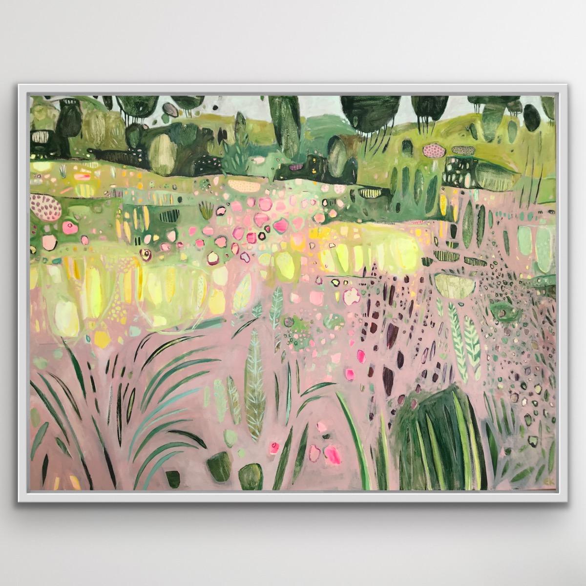 A Walk Through a Summer Garden' is just that - an immersive piece which is full of the joy of a walk in a sunny summer garden full of softly coloured flowers in pretty pastel shades of yellow, pink and green with some brighter pinks and yellows that