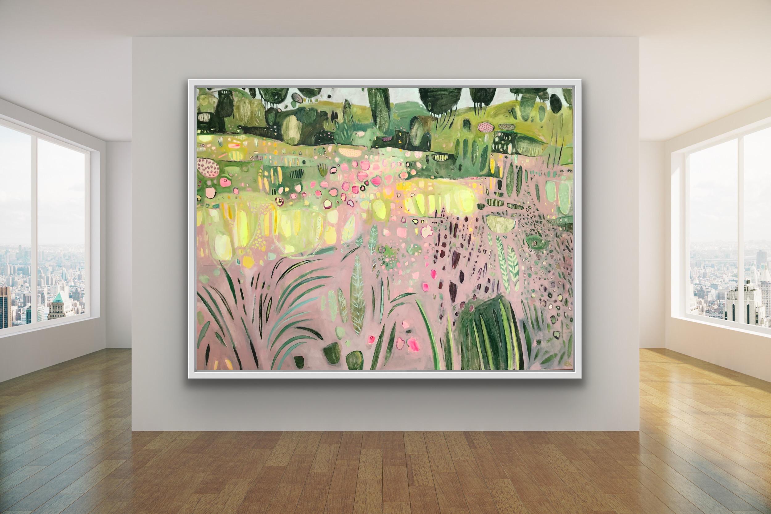 A Walk Through a Summer Garden, Original Landscape Painting, Naïve Artwork For Sale 6