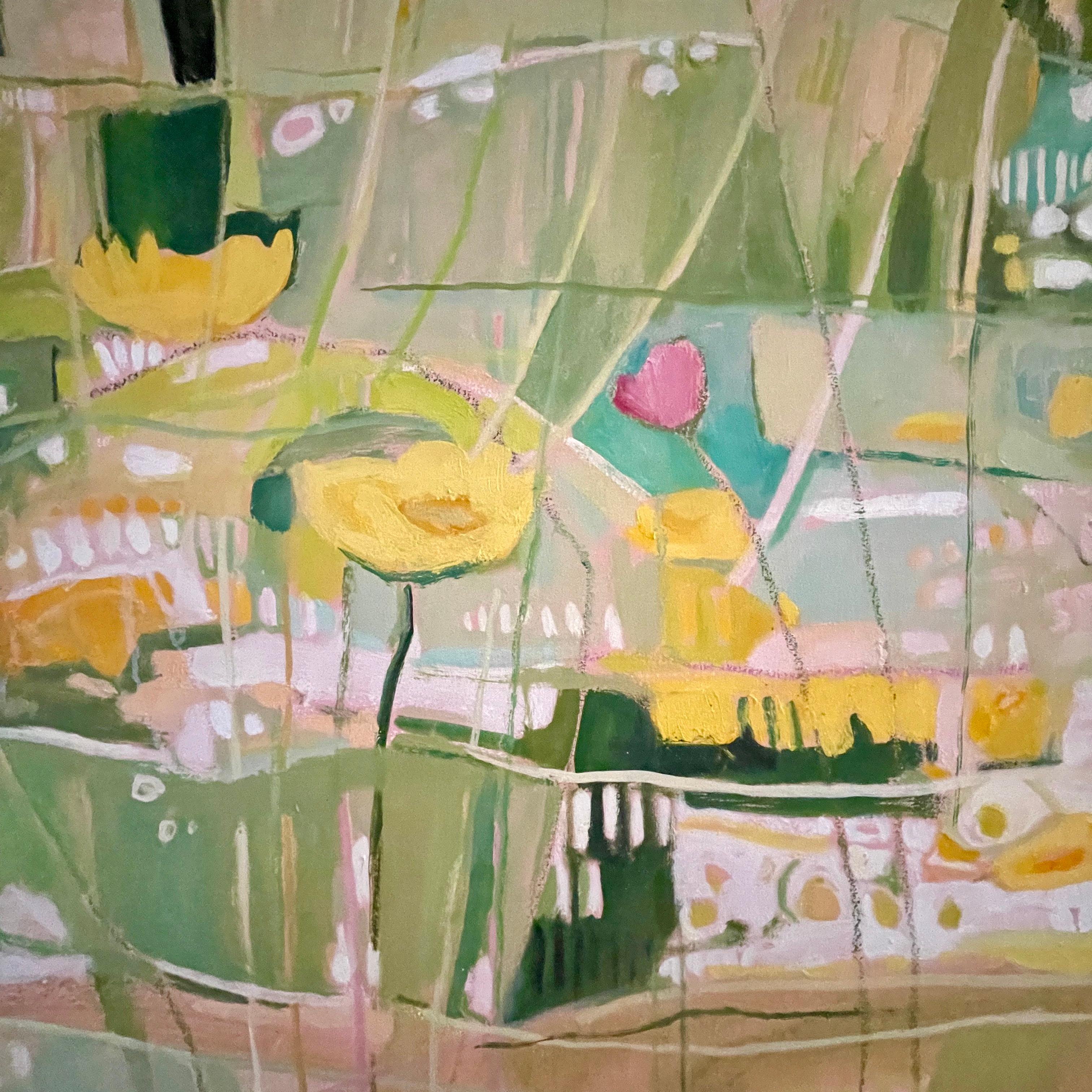 Studio A Garden, quadro originale, arte contemporanea, paesaggio, nature - Painting Contemporaneo di Elaine Kazimierczuk