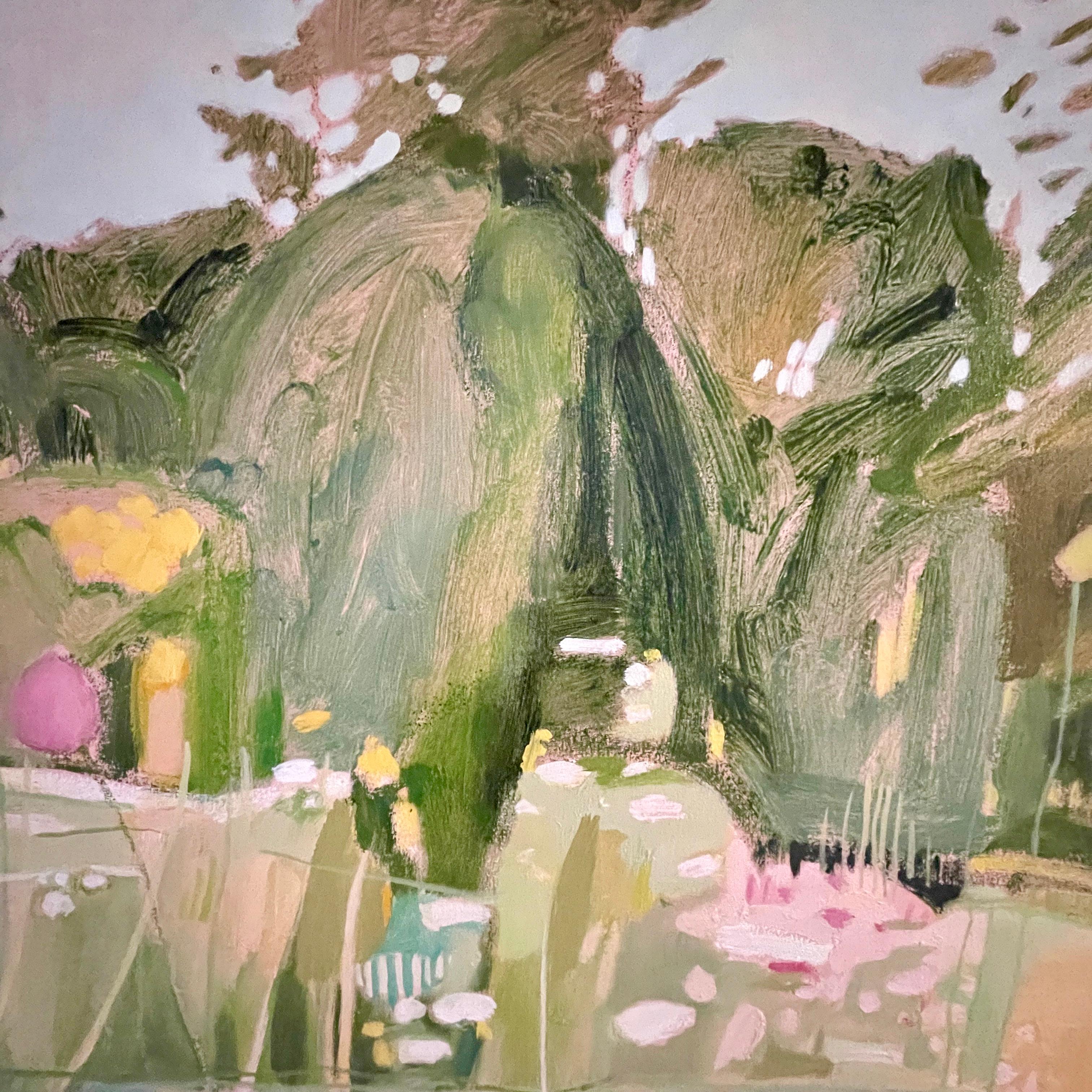 Studio A Garden, quadro originale, arte contemporanea, paesaggio, nature - Landscape Painting Marrone di Elaine Kazimierczuk
