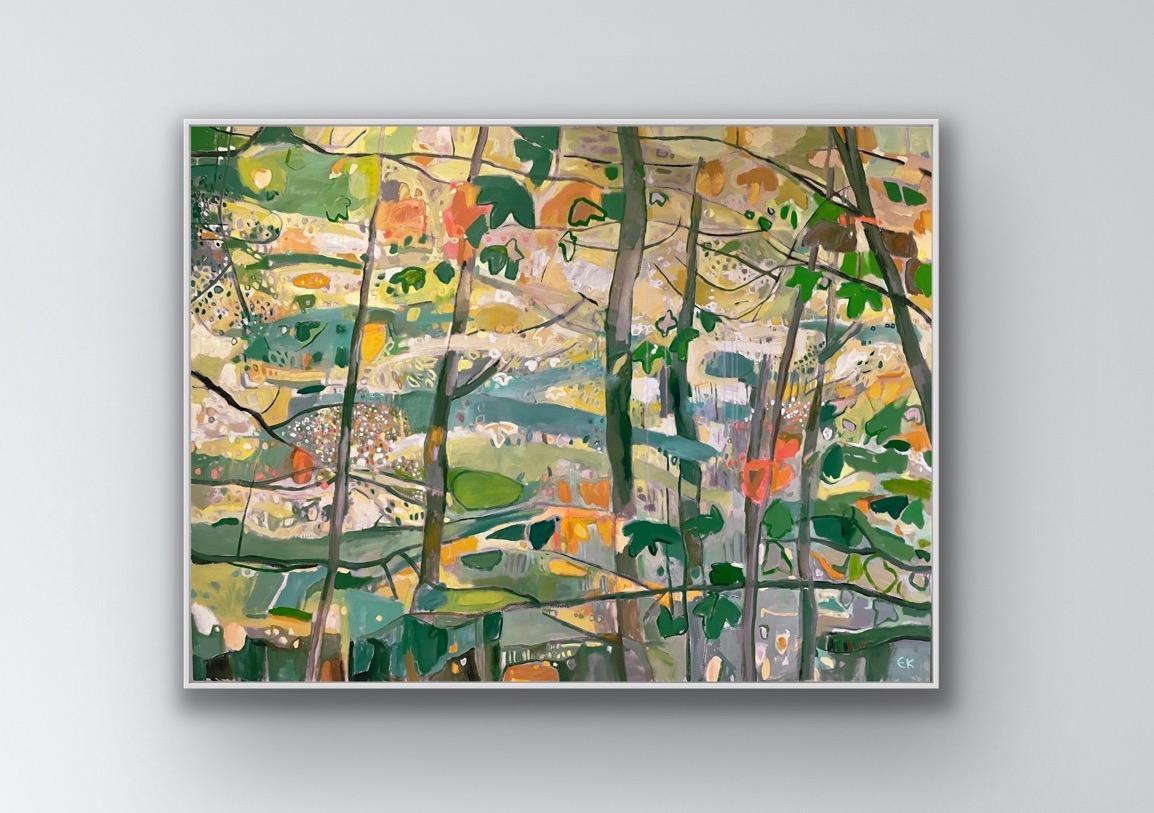 Wood Wood sur fond jaune, peinture originale, contemporaine, paysage 1