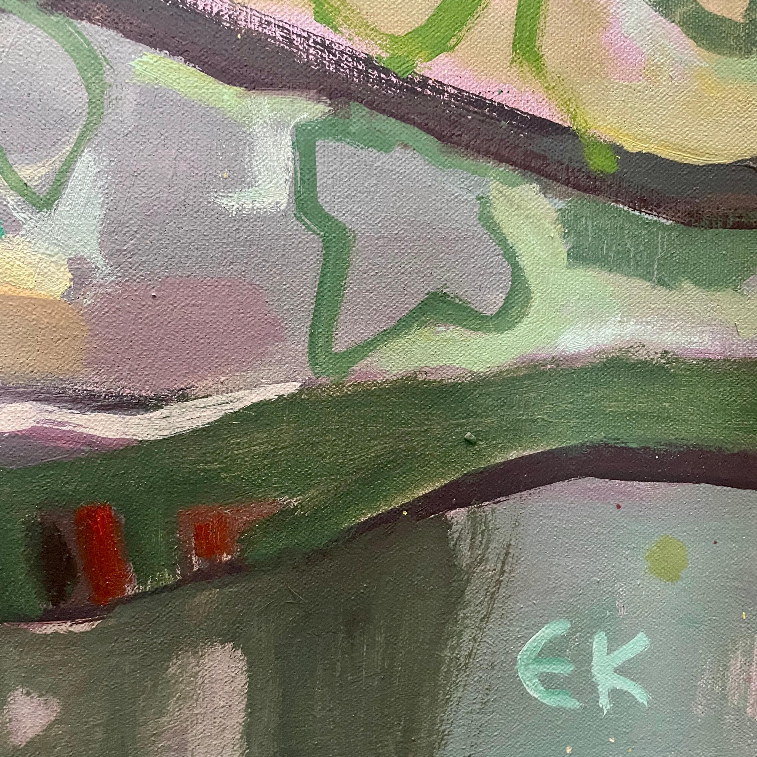 Wood Wood sur fond jaune, peinture originale, contemporaine, paysage 2