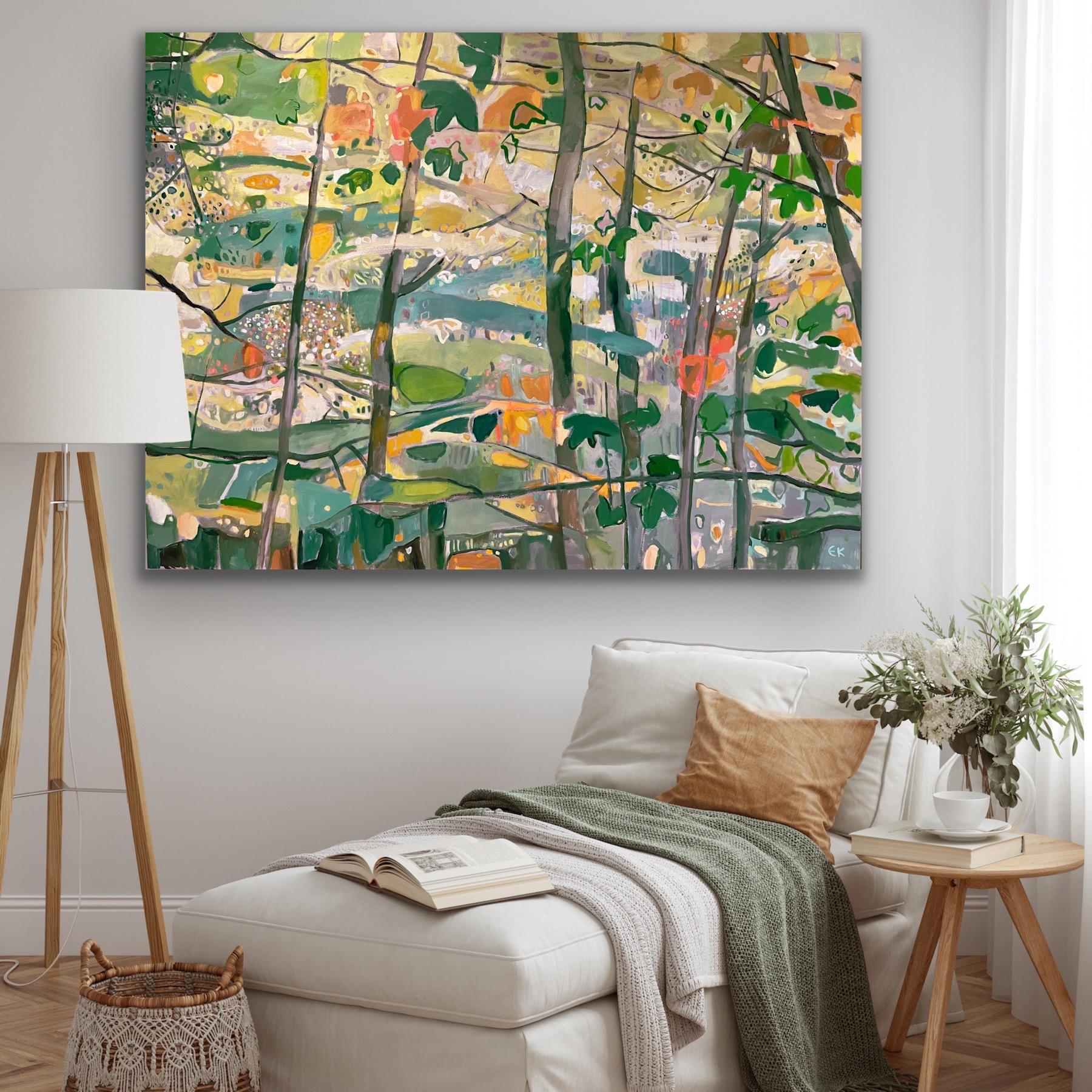 Wood Wood sur fond jaune, peinture originale, contemporaine, paysage 4