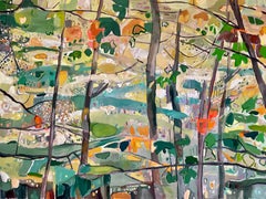 Wood Wood sur fond jaune, peinture originale, contemporaine, paysage