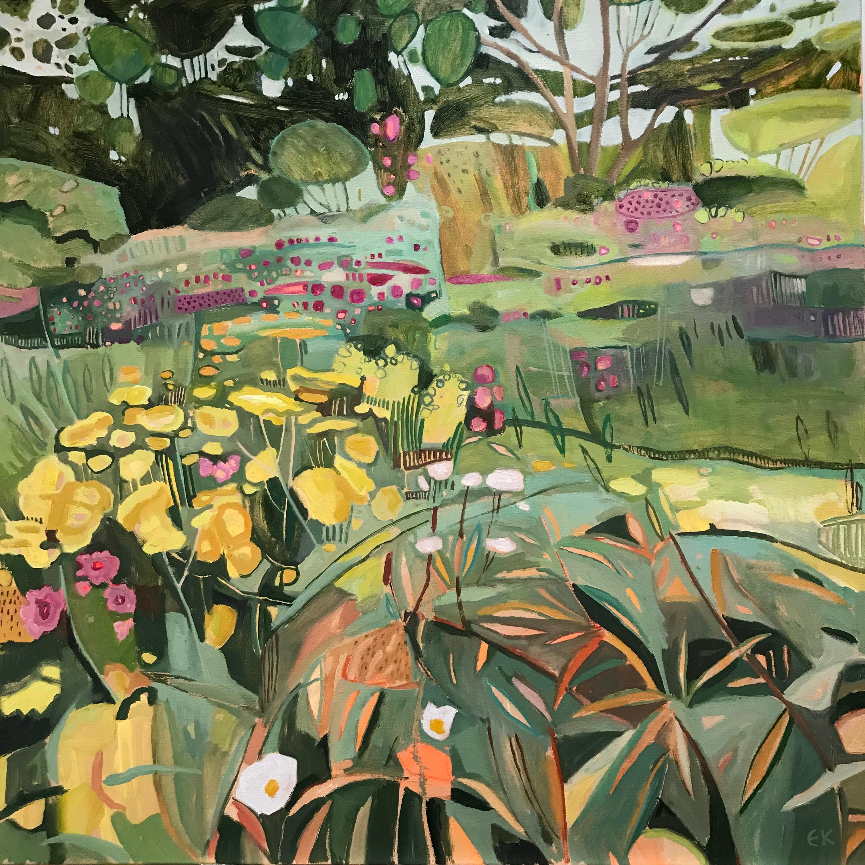 Elaine Kazimierczuk Landscape Painting - Cottage Garden at Coleshill, landscape, floral, meadows