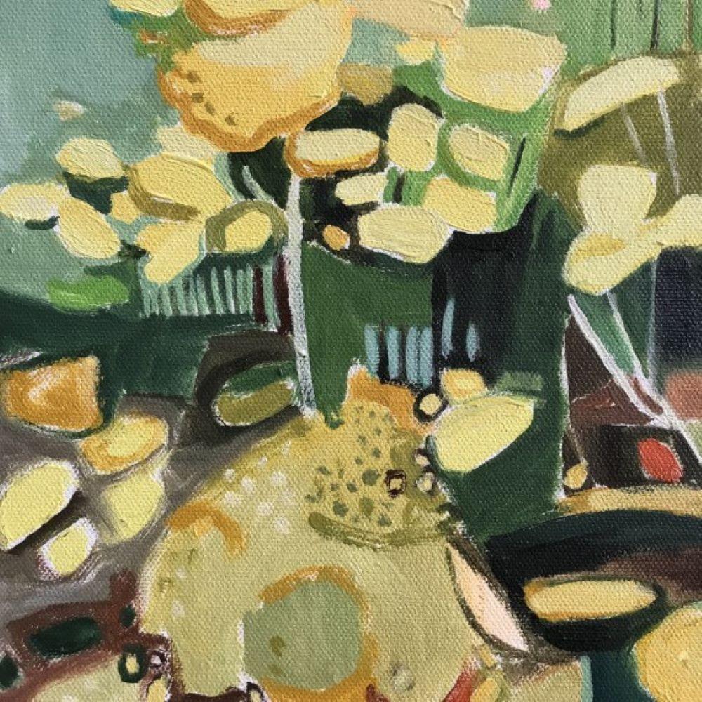 Cottage Garden with Achillea I - Impressionist Painting by Elaine Kazimierczuk