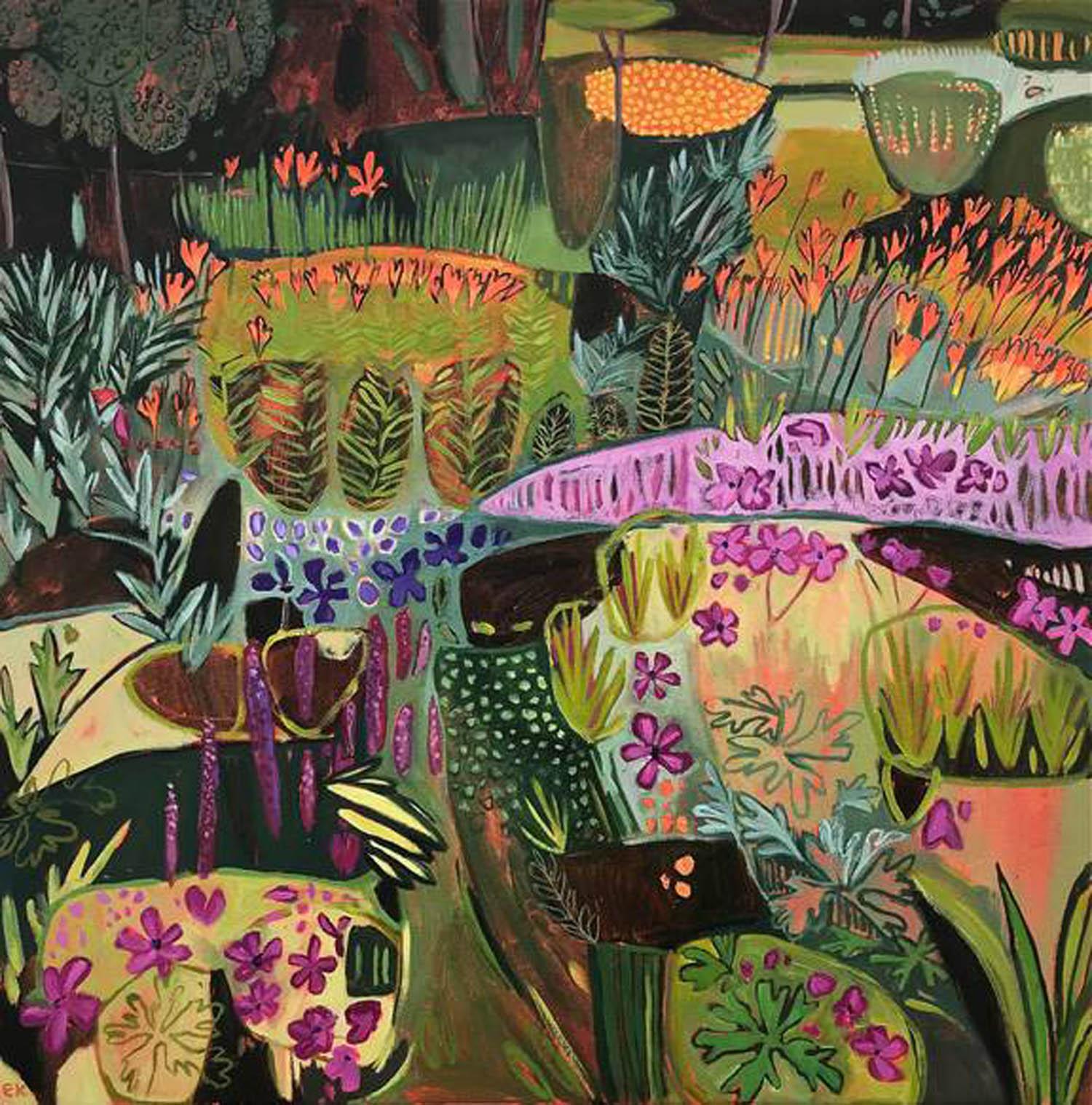 Elaine Kazimierczuk Landscape Painting - Crocosmia and Hemerocallis, Eliane Kazimeierczuk, original flower painitng 