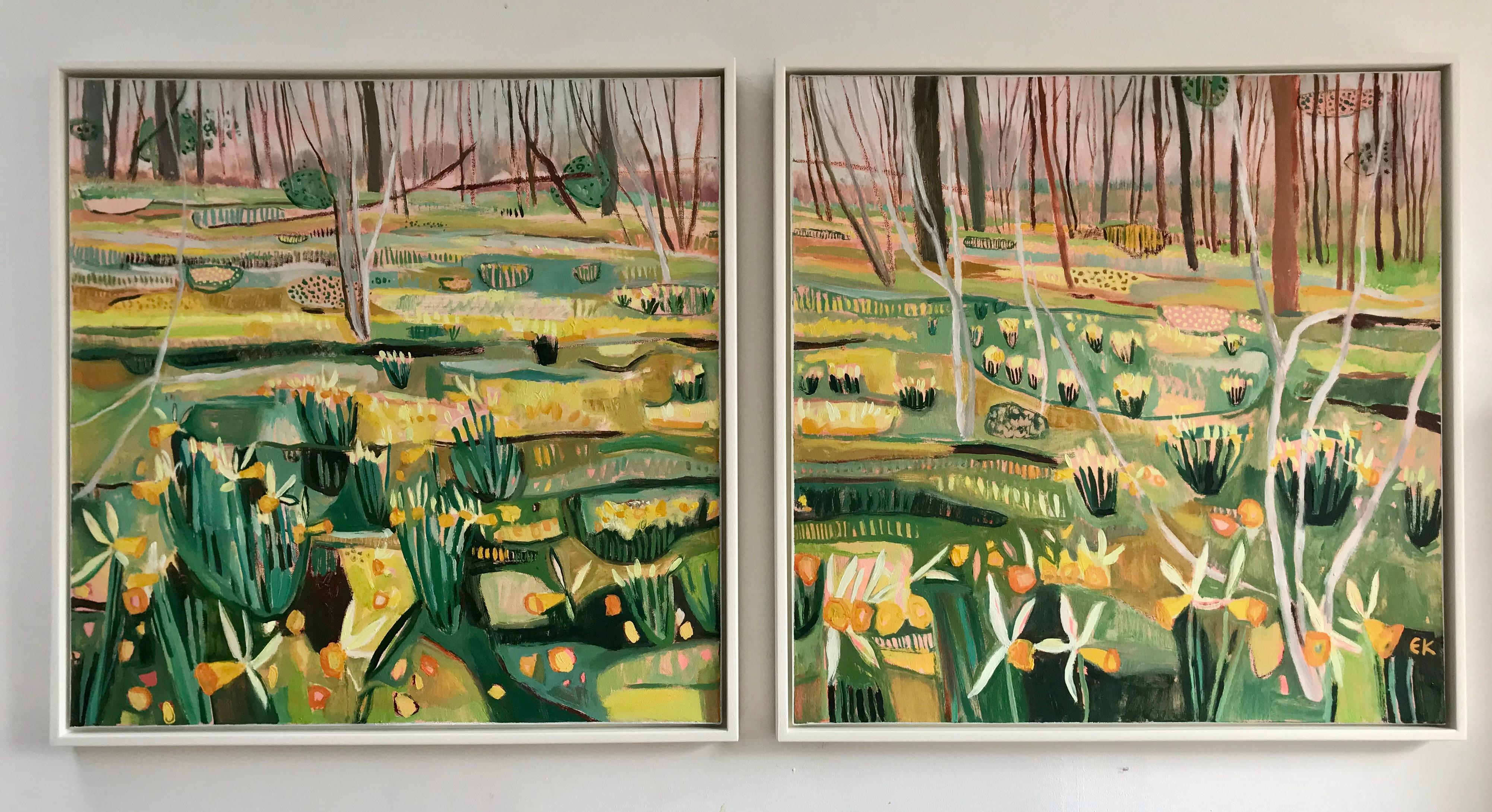 Daffodilly Diptych, Original Painting, Landscape, Nature, Flowers For Sale 2