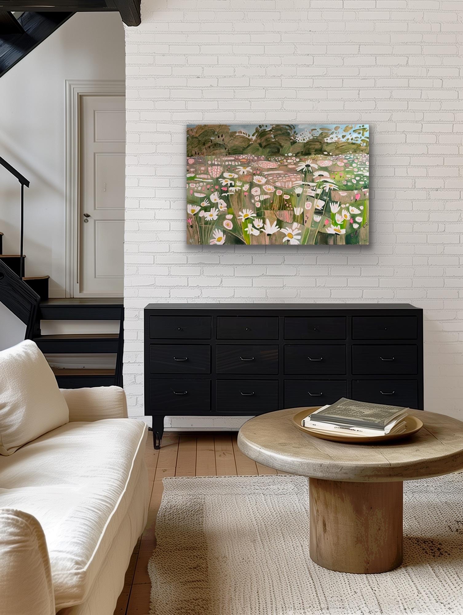 Gänseblümchen, Gänseblümchen, Gänseblümchen, Originalgemälde, Landschaft, zeitgenössisch – Painting von Elaine Kazimierczuk