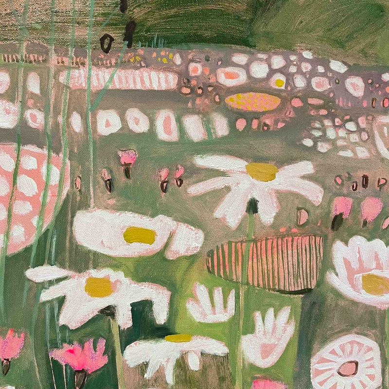 Gänseblümchen, Gänseblümchen, Gänseblümchen, Originalgemälde, Landschaft, zeitgenössisch (Braun), Landscape Painting, von Elaine Kazimierczuk