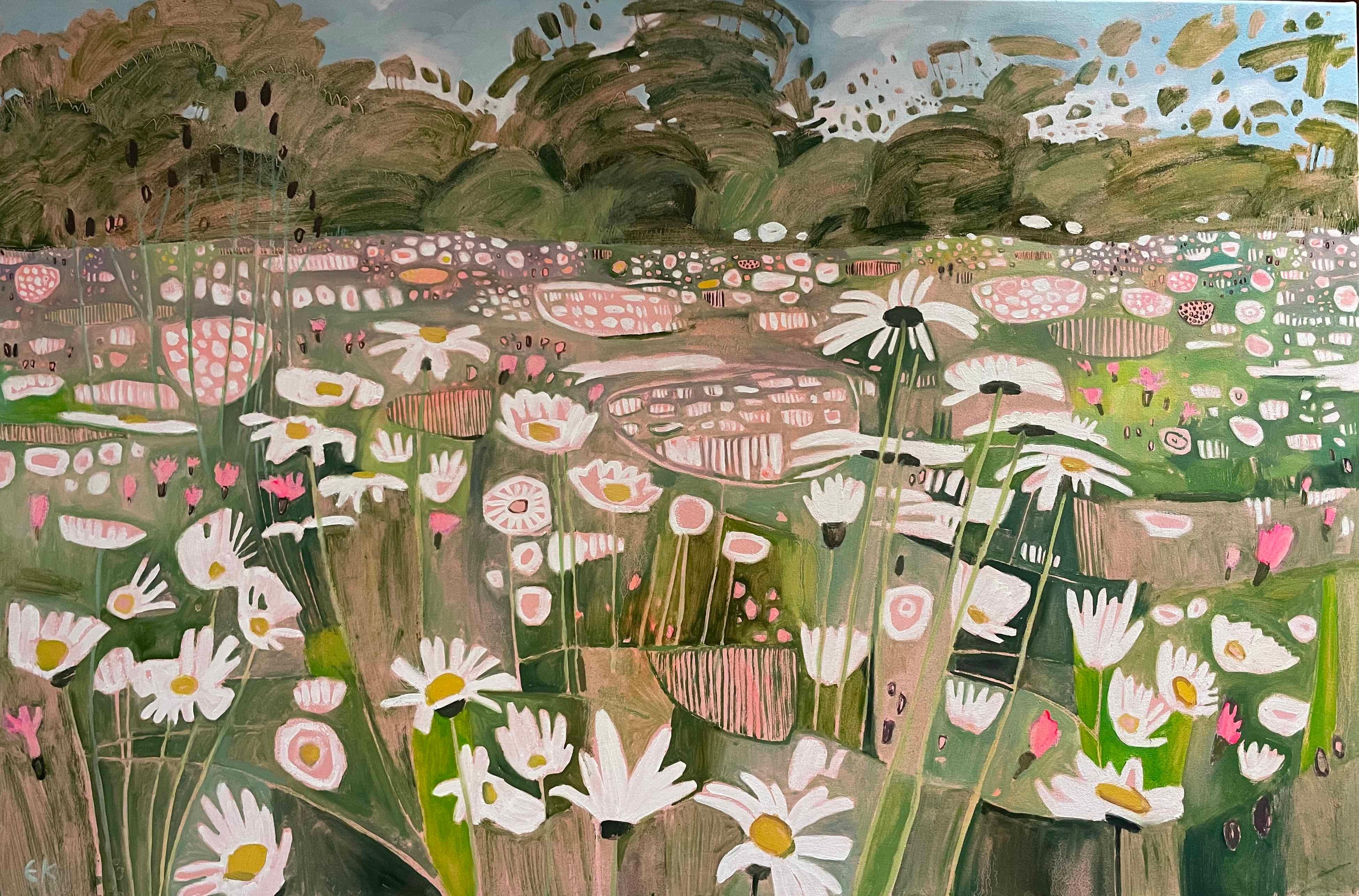 Gänseblümchen, Gänseblümchen, Gänseblümchen, Originalgemälde, Landschaft, zeitgenössisch