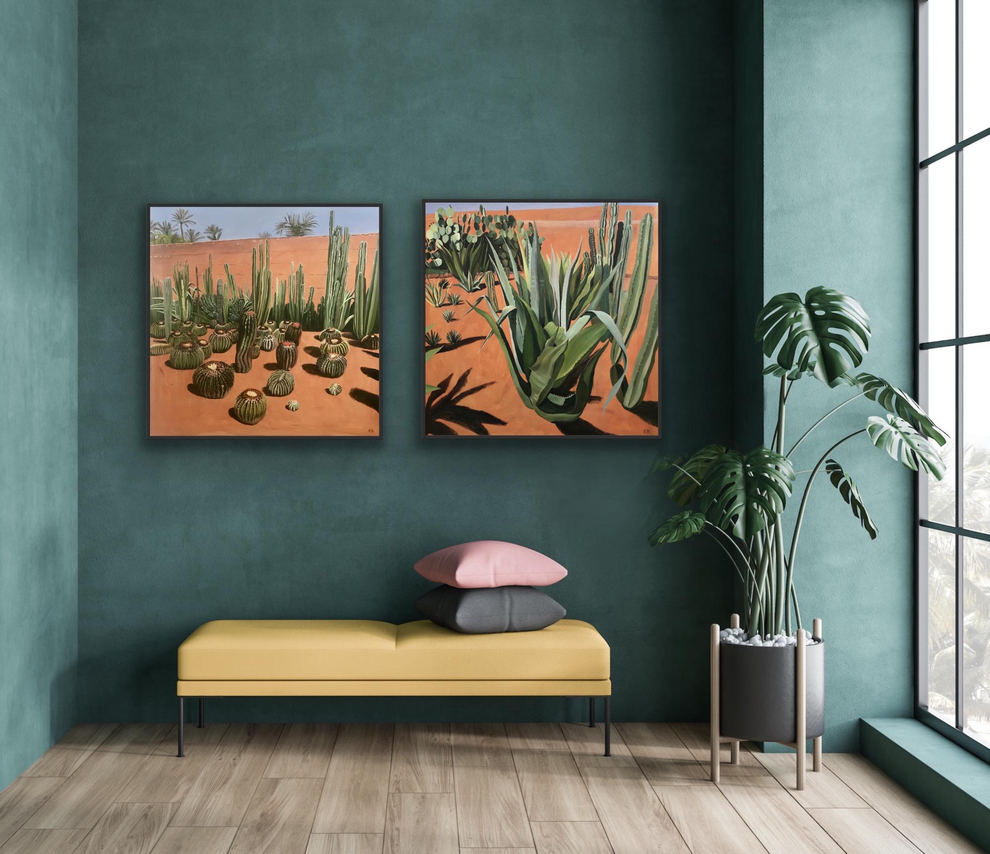 Diptych Cacti with Shadows and Cactus Madness, Original painting, landscape - Painting by Elaine Kazimierczuk