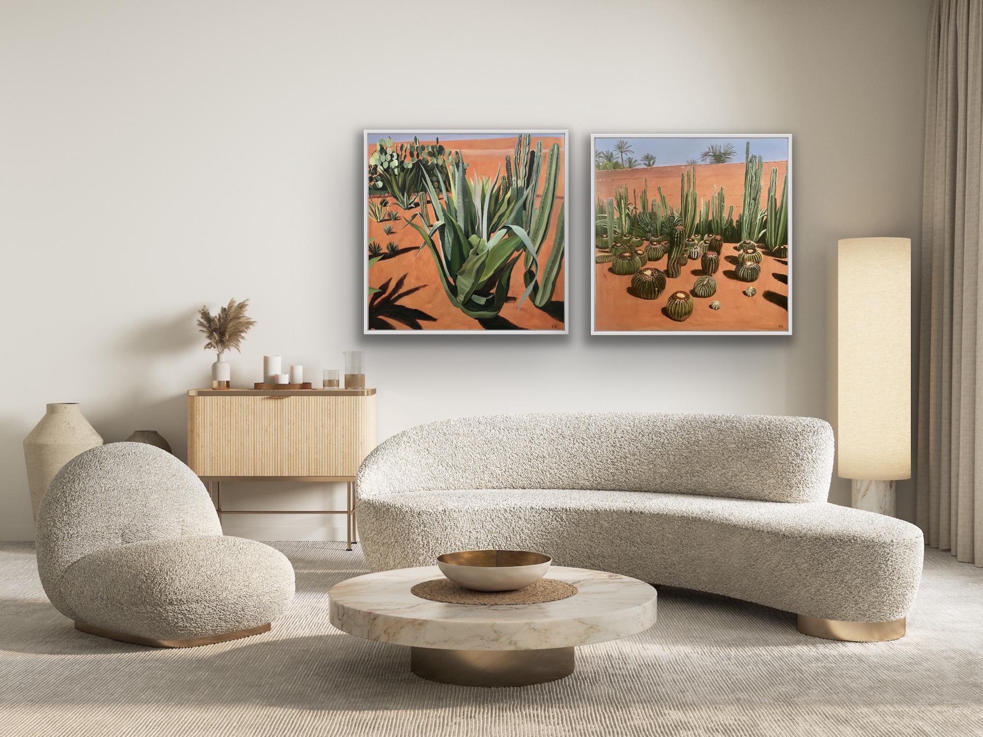 Diptych Cacti with Shadows and Cactus Madness, Original painting, landscape - Contemporary Painting by Elaine Kazimierczuk