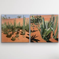 Used Diptych Cacti with Shadows and Cactus Madness, Original painting, landscape