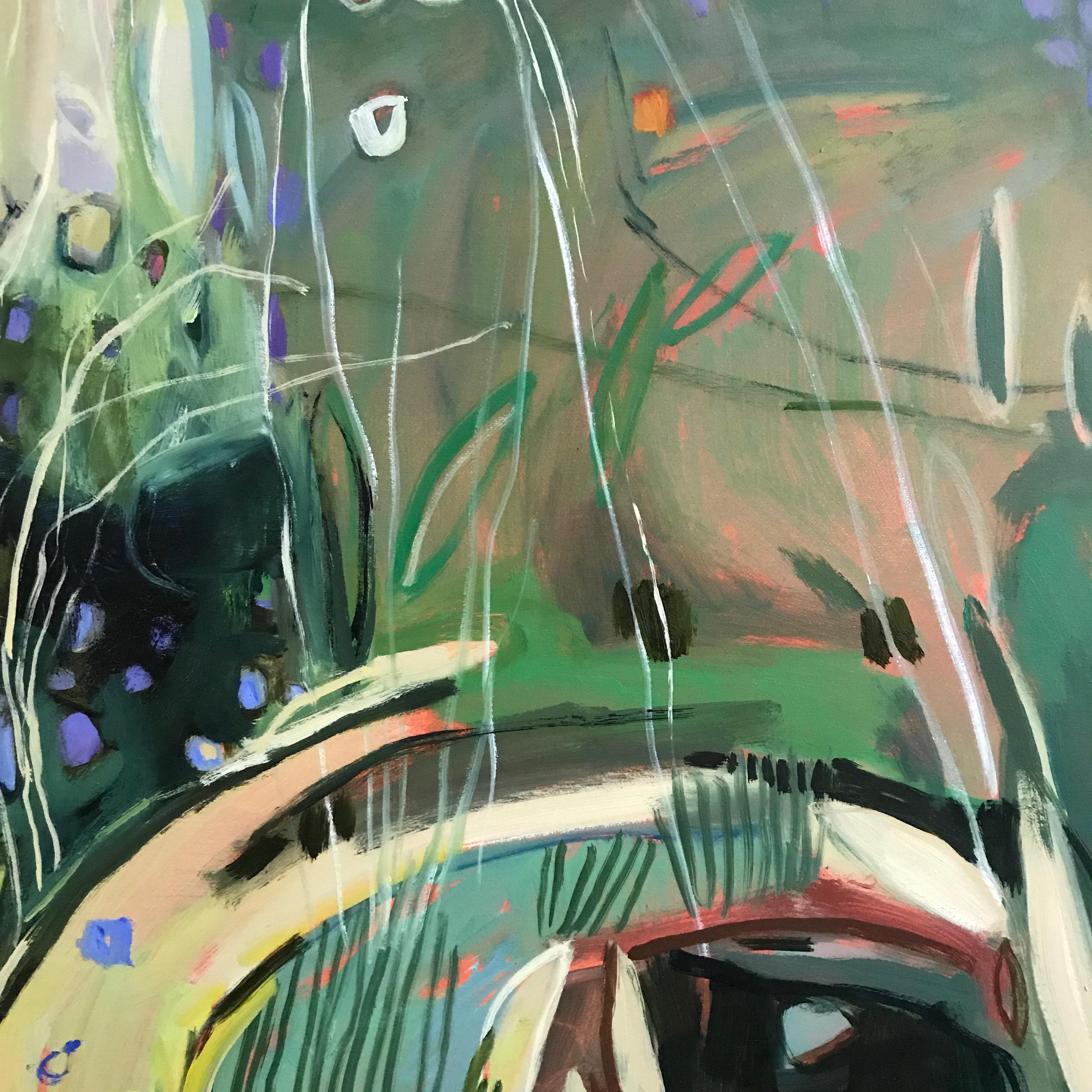 Diptych: Merton Borders at the Oxford Botanic Gardens, large abstract painting - Painting by Elaine Kazimierczuk