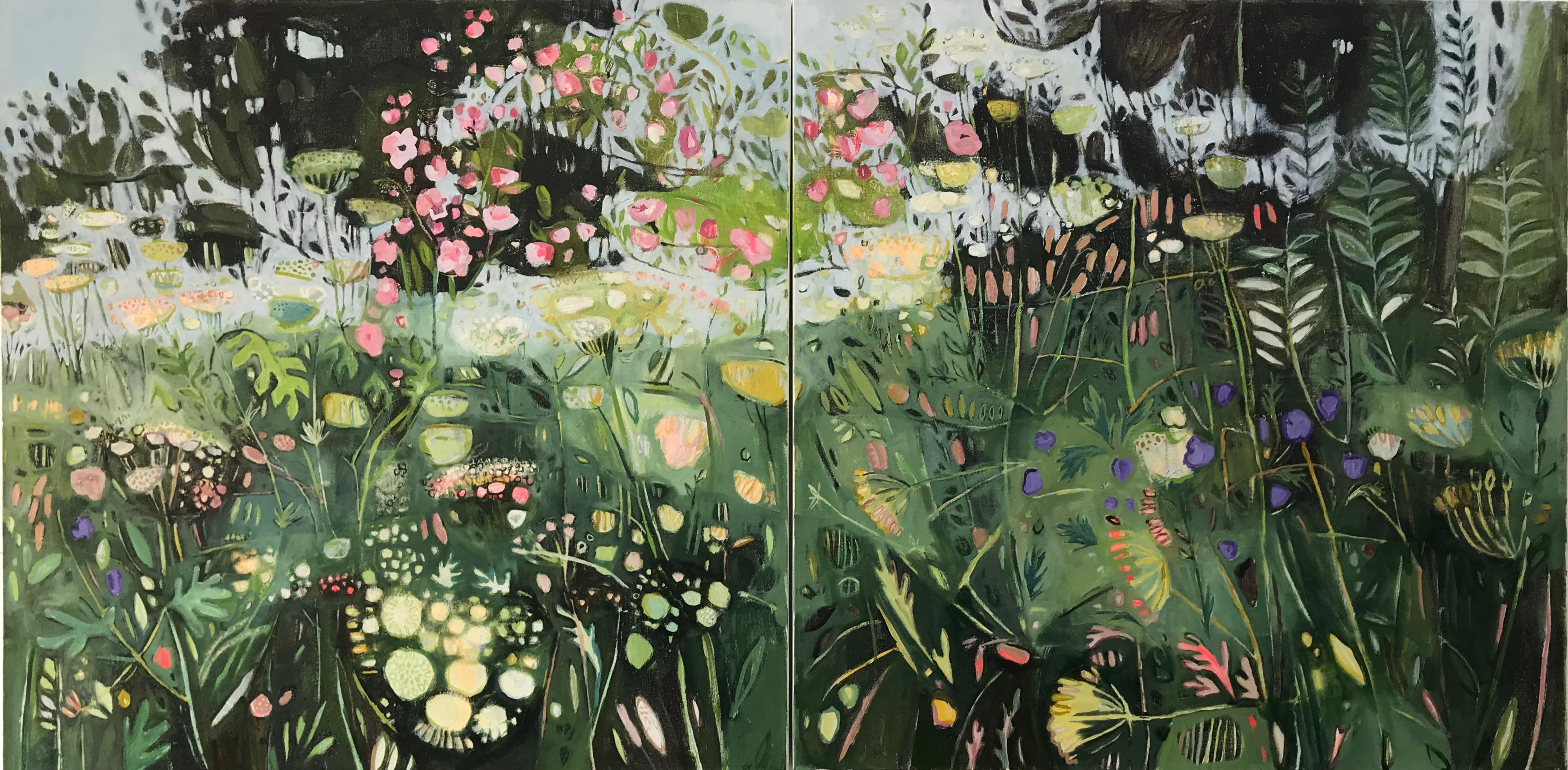 Elaine Kazimierczuk Landscape Painting – Diptych, Path to Minster Lovell, Oxfordshire, large British landscape painting,