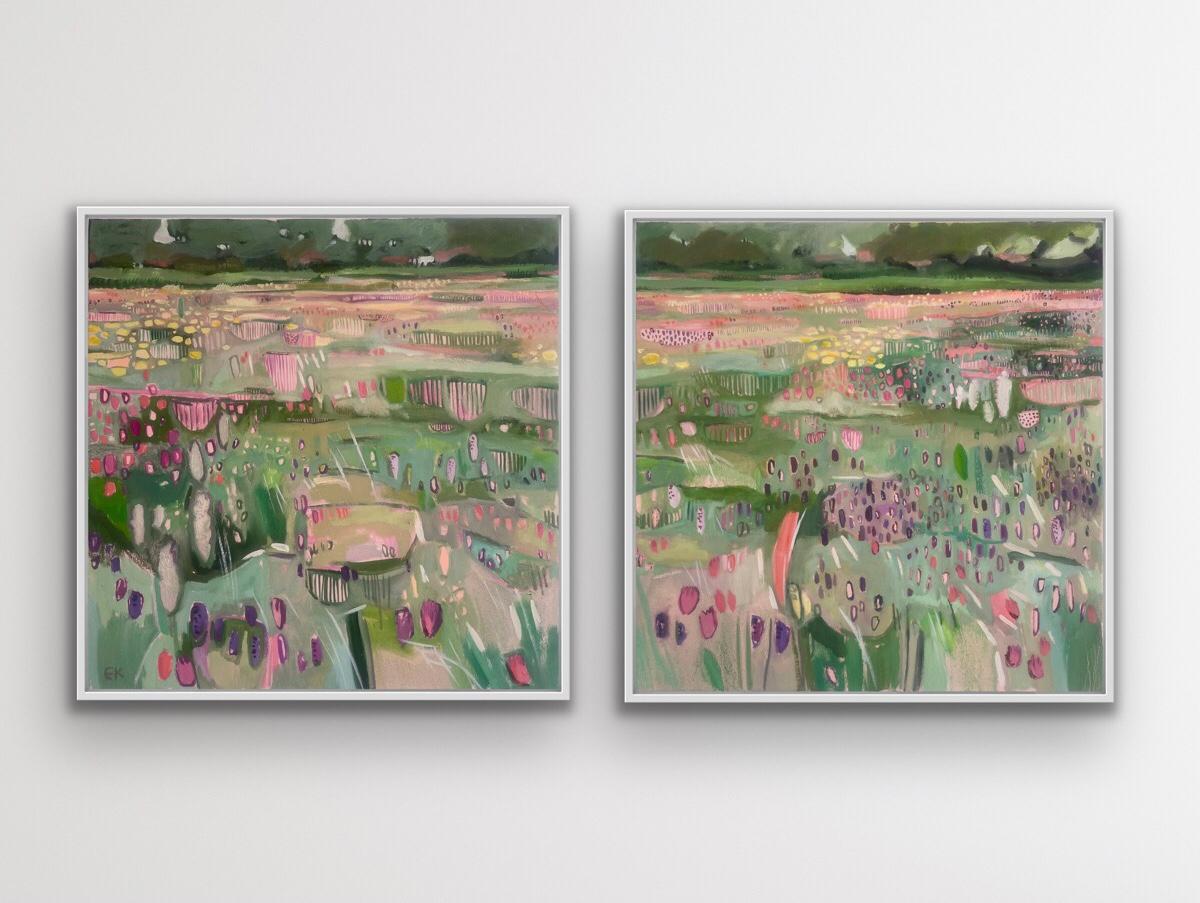 Díptico del prado de Donna con orquídeas moradas tempranas, Naturaleza, Floral, Prados, Campo