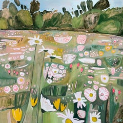 Double Diptyque de marguerites, Peinture originale, Paysage, Nature, Fleurs