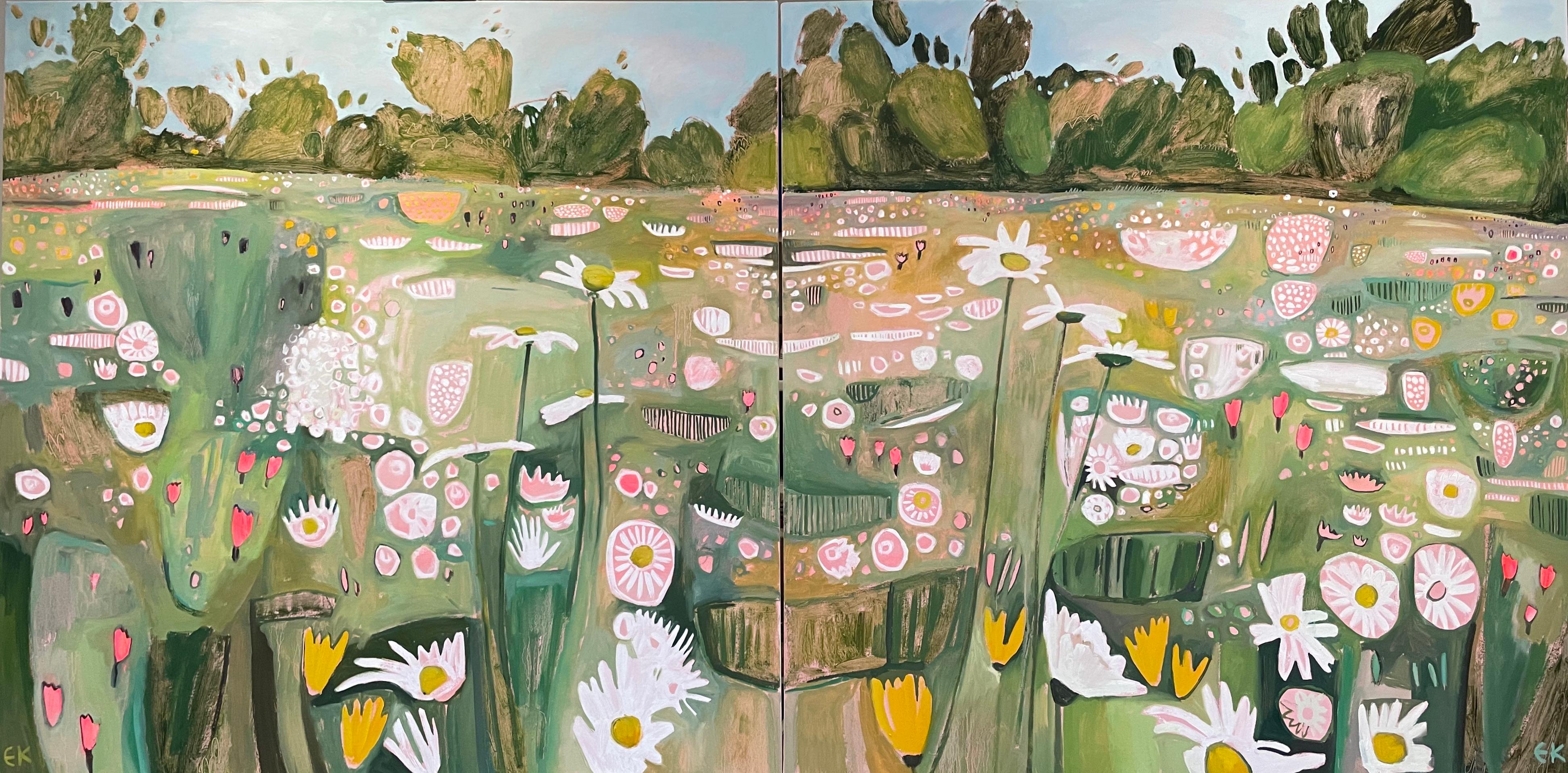 Double Diptych right hand panel, Original Painting, Landscape, Nature, Flowers 4