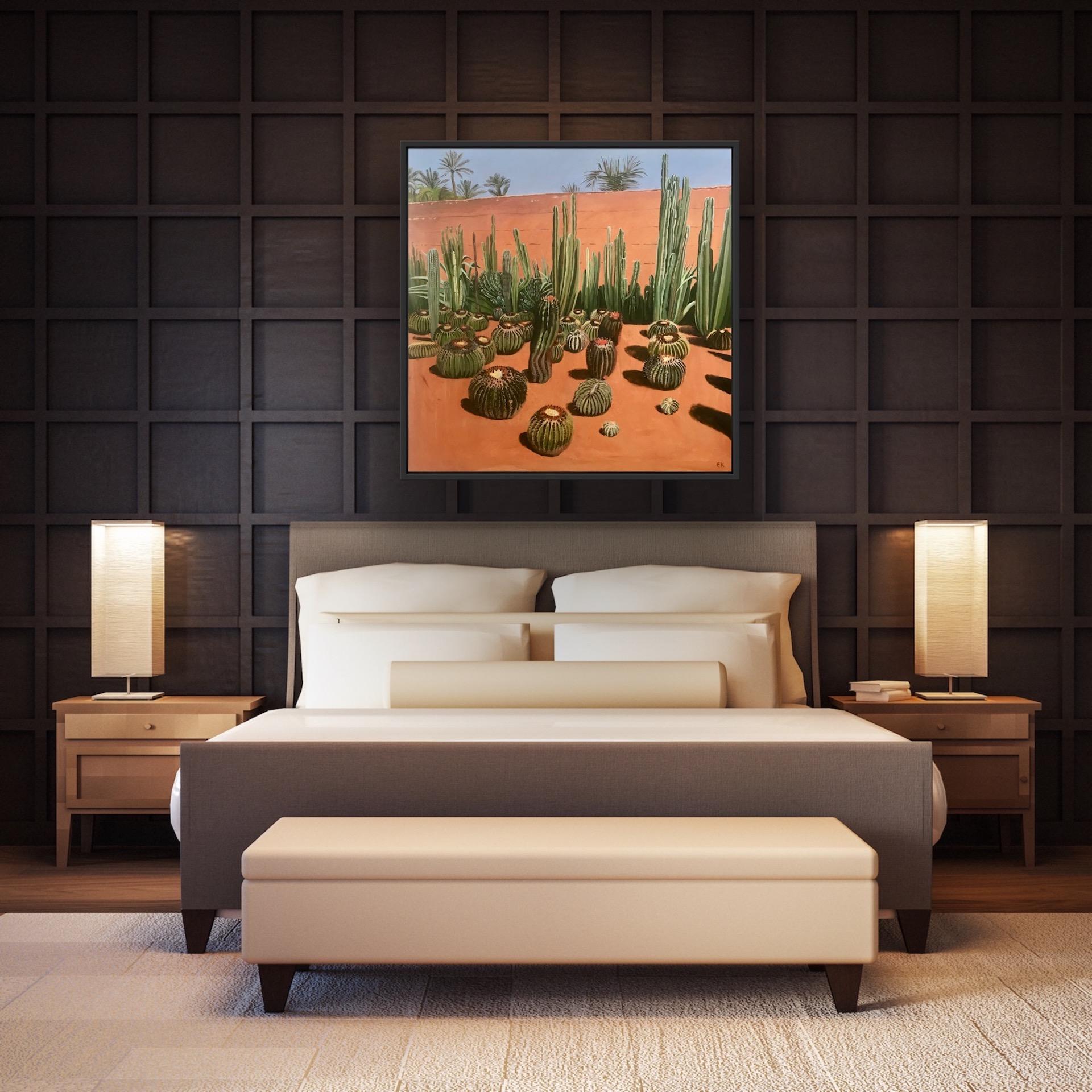 Cactus Madness, Musee de la Palmeraie, Morocco, Original painting, Desert art - Contemporary Painting by Elaine Kazimierczuk