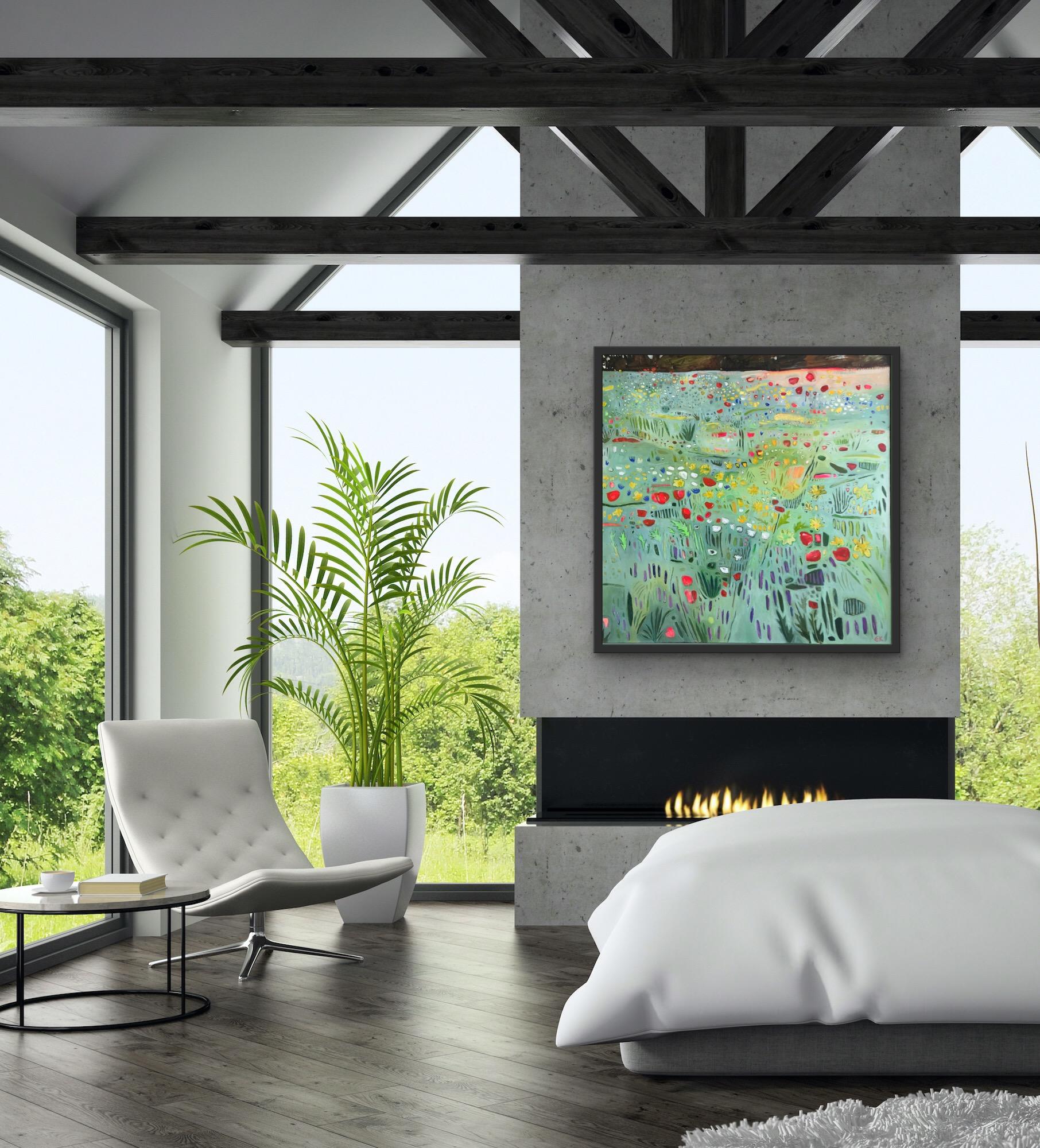 Tapis de fleurs II, peinture originale, paysage abstrait, art floral, Meadow en vente 5