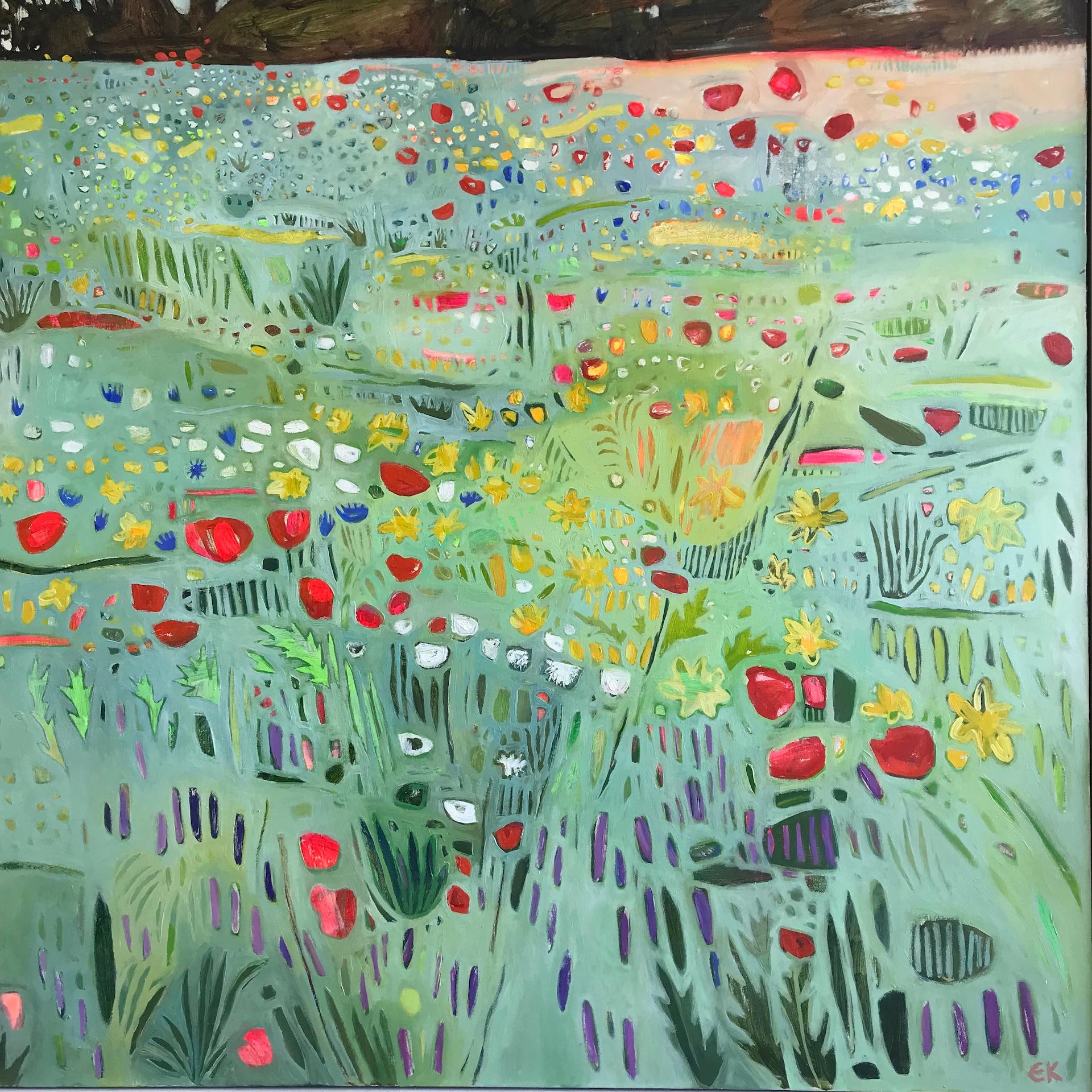 Tapis de fleurs II, peinture originale, paysage abstrait, art floral, Meadow en vente 2