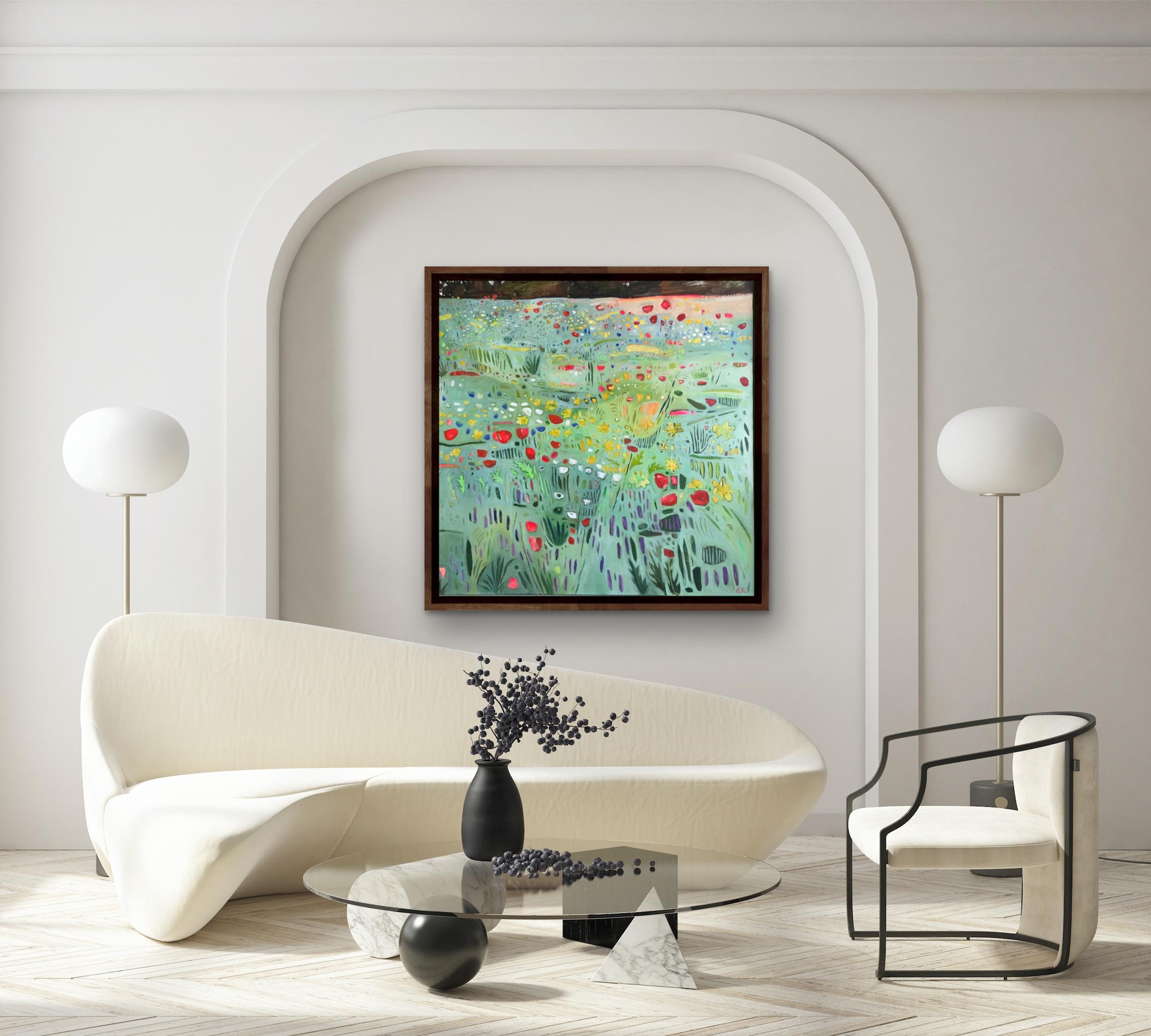 Tapis de fleurs II, peinture originale, paysage abstrait, art floral, Meadow en vente 3