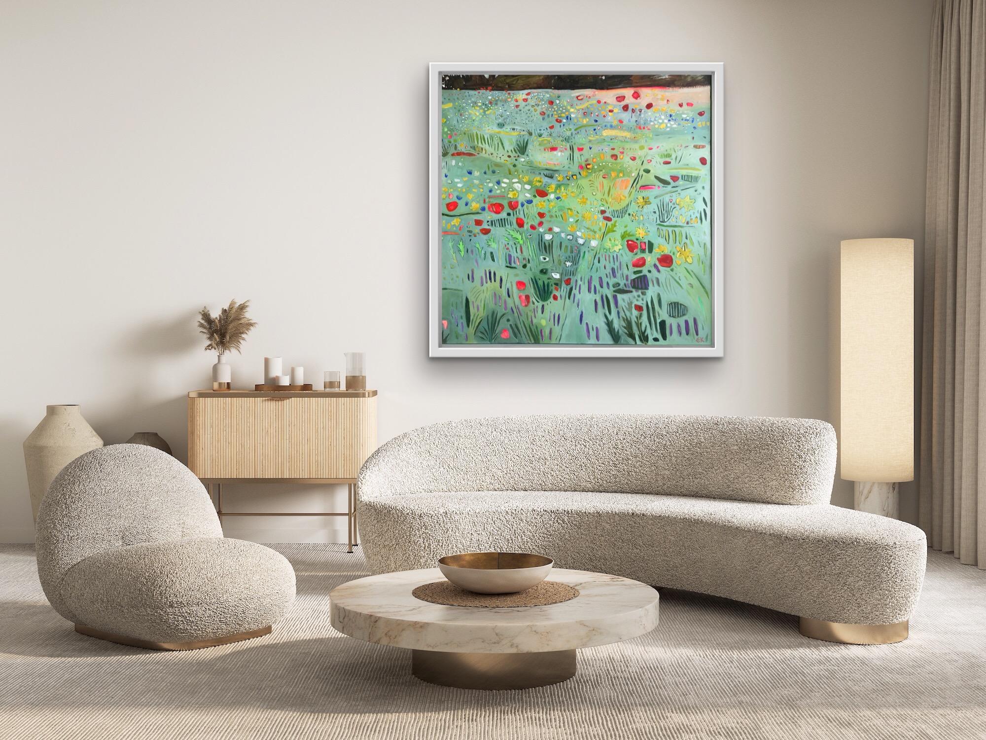 Tapis de fleurs II, peinture originale, paysage abstrait, art floral, Meadow en vente 4