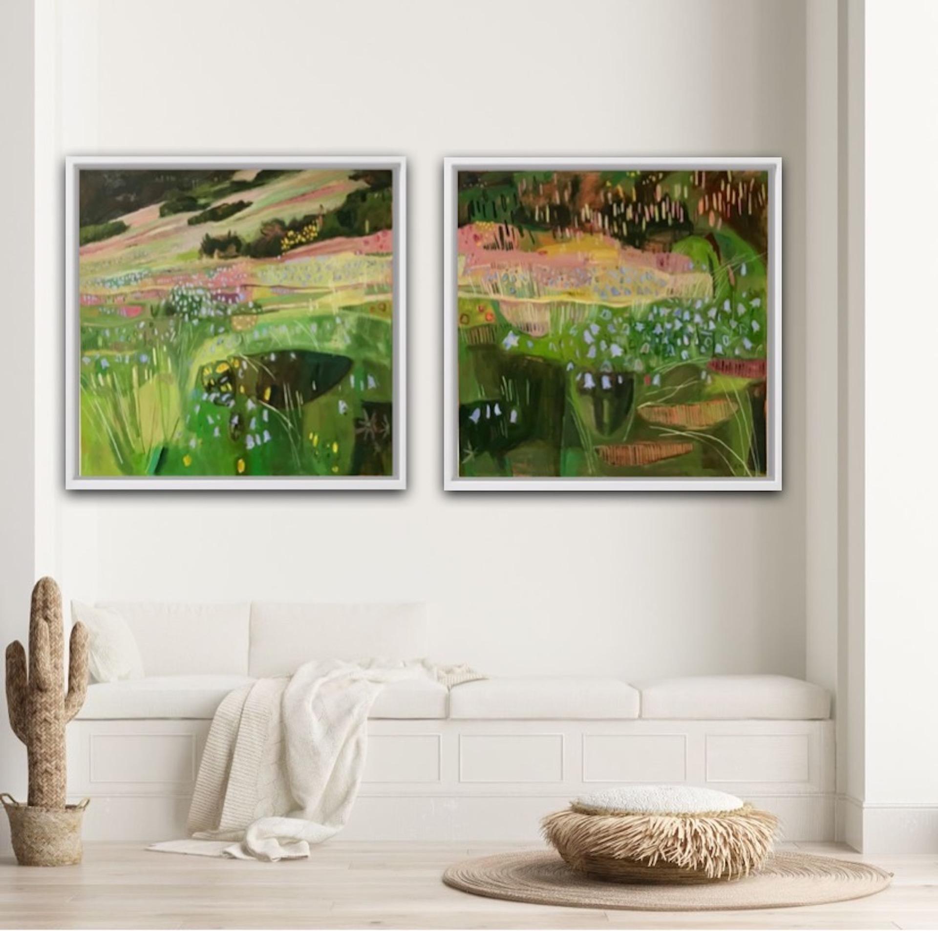 Elaine Kazimierczuk, Diptych: Bluebells on Win Hill, Abstract Art, Landscape 4