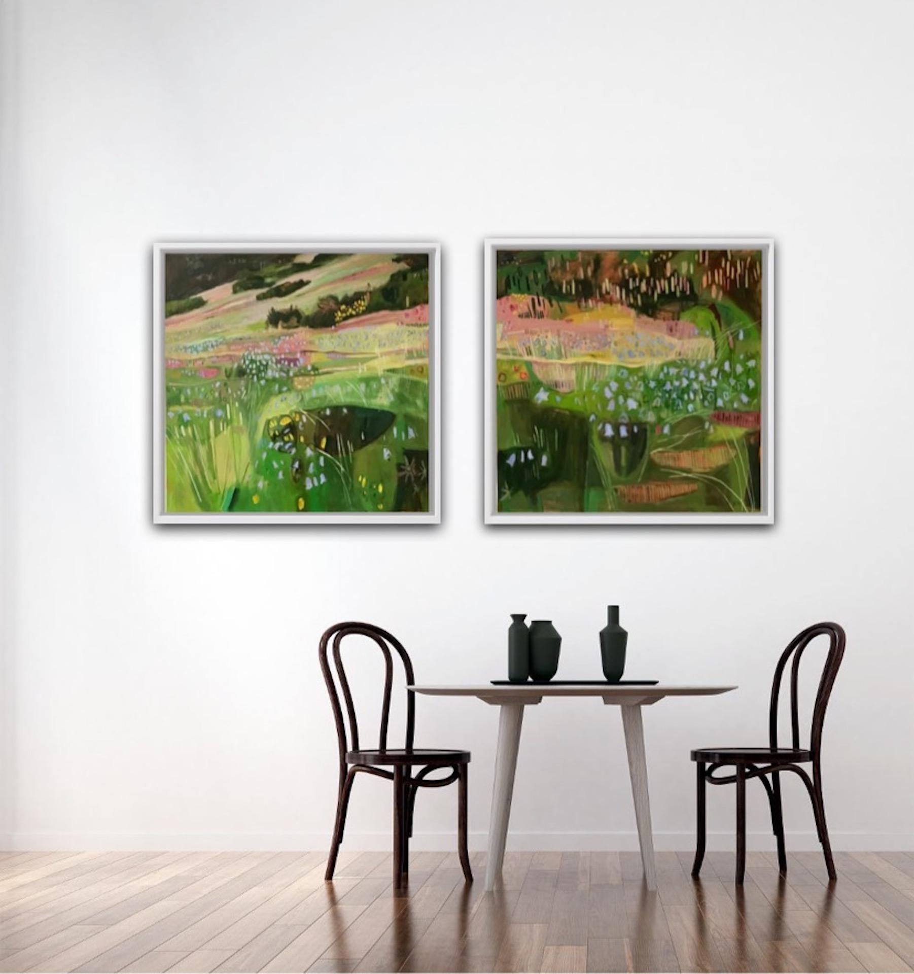 Elaine Kazimierczuk, Diptych: Bluebells on Win Hill, Abstract Art, Landscape 5