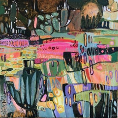 Elaine Kazimierczuk, Fun in the Flower Bed, Abstract Landscape Art, Bright Art