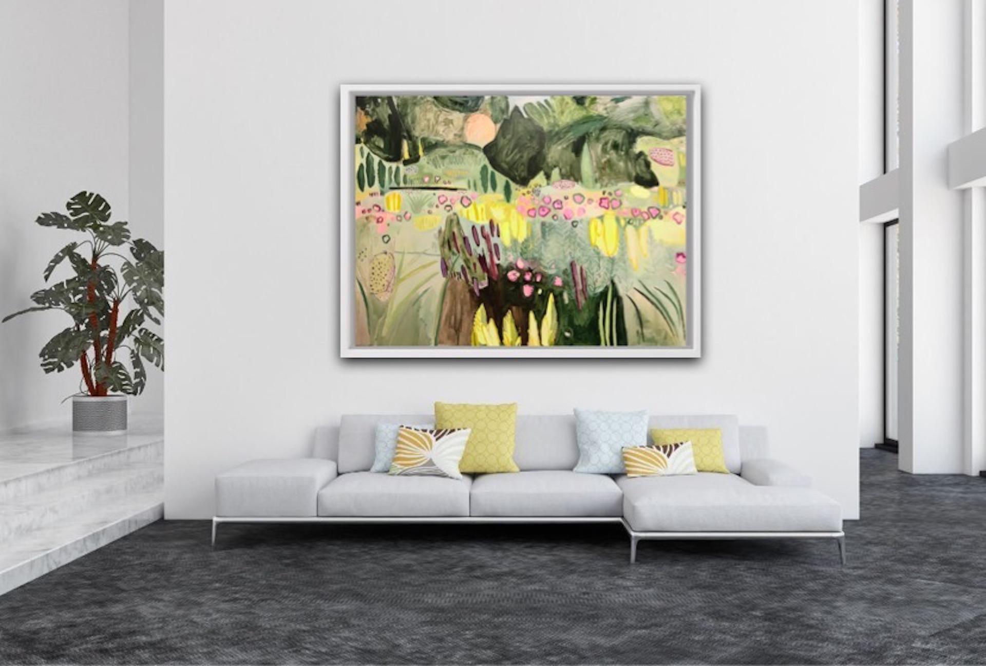 Large Merton Beds 3 , Originalgemälde, Abstrakte Landschaft, Wiese, Nature art (Beige), Abstract Painting, von Elaine Kazimierczuk