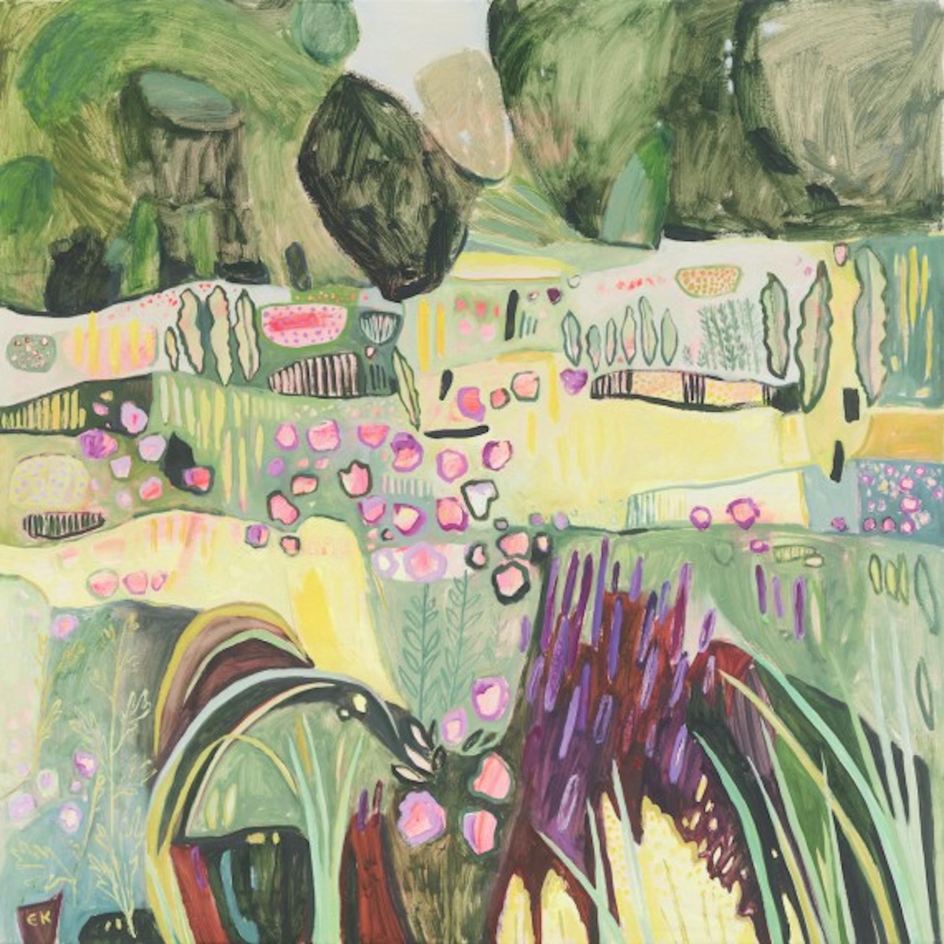 Elaine Kazimierczuk, Pink, Yellow and Purple in the Merton Borders, Floral Art