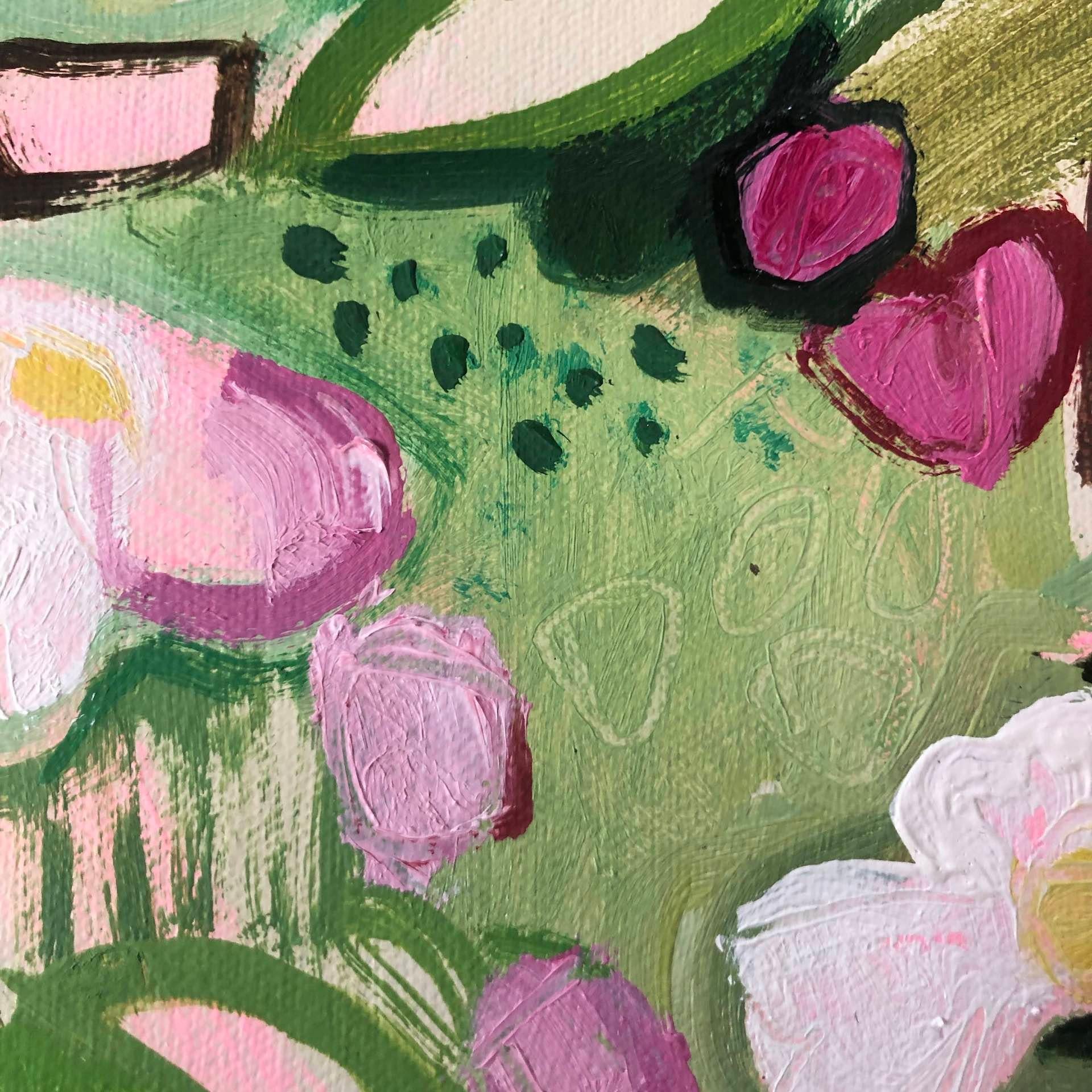 Sweet Briar, Original painting, Abstract Flower Art, Landscape, Floral, Pink art For Sale 4