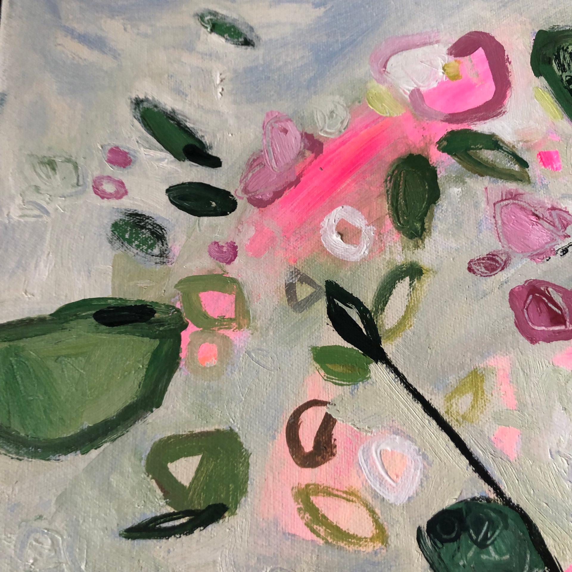 Sweet Briar, Original painting, Abstract Flower Art, Landscape, Floral, Pink art For Sale 5