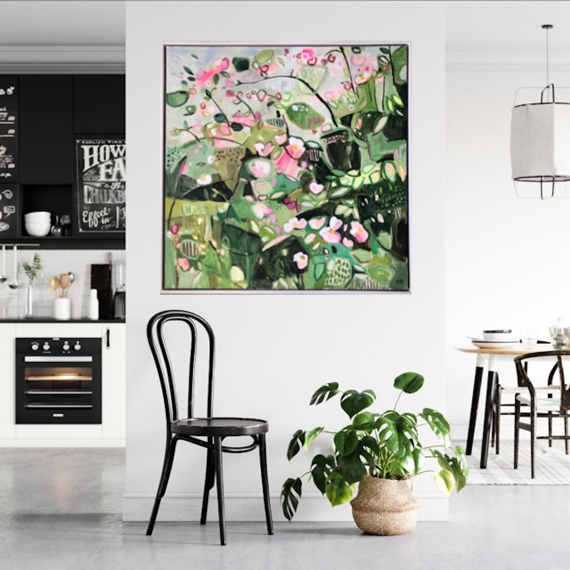 Sweet Briar, Original painting, Abstract Flower Art, Landscape, Floral, Pink art For Sale 6