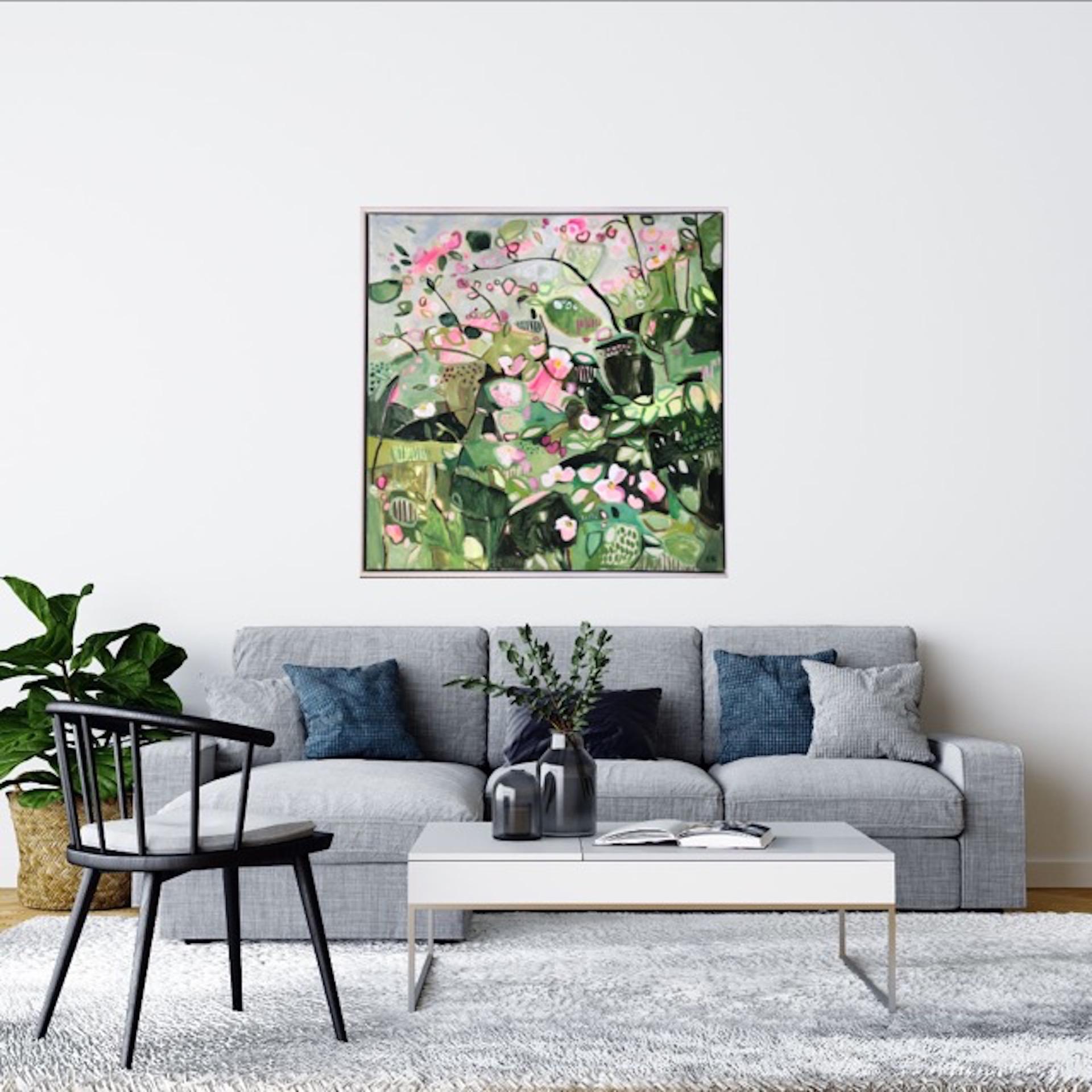 Sweet Briar, Original painting, Abstract Flower Art, Landscape, Floral, Pink art For Sale 7