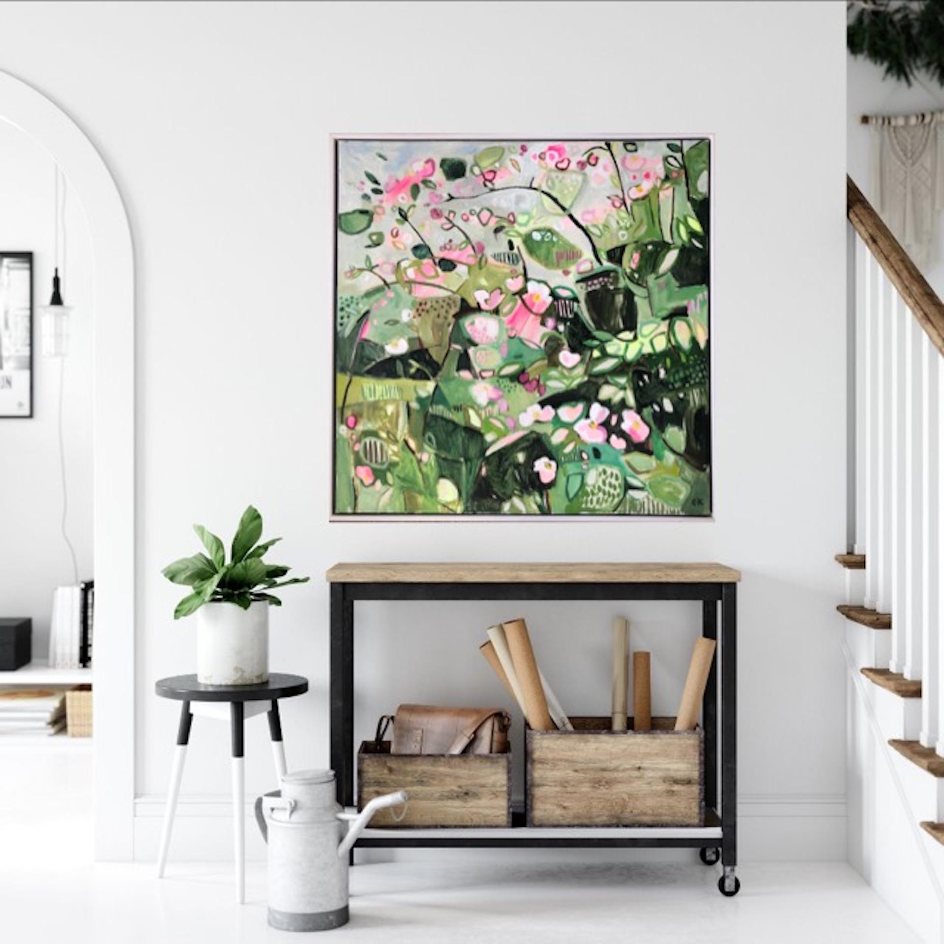 Sweet Briar, Original painting, Abstract Flower Art, Landscape, Floral, Pink art - Painting by Elaine Kazimierczuk