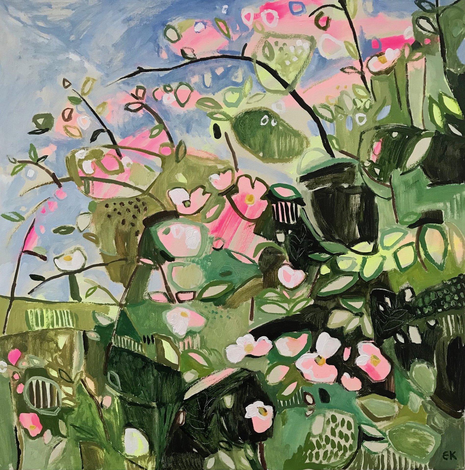 Sweet Briar, Original painting, Abstract Flower Art, Landscape, Floral, Pink art