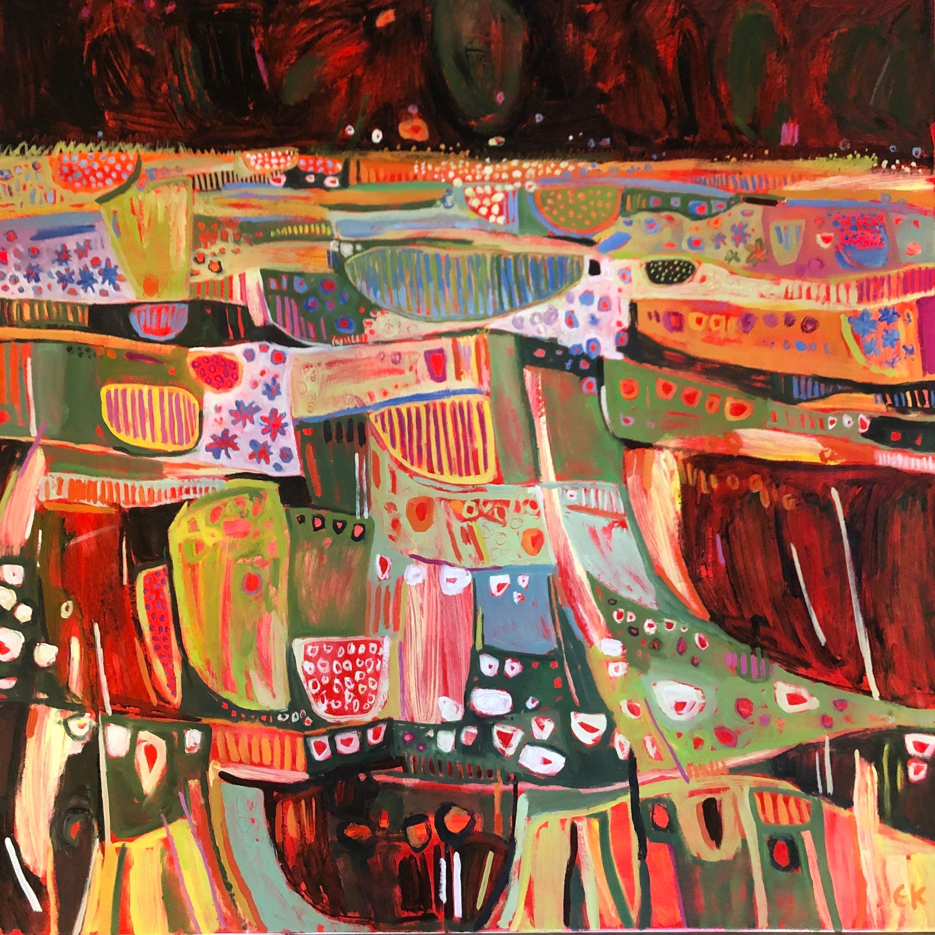 Elaine Kazimierczuk, Tuscany Meadow, Bright Art, Abstract Landscape Paintings