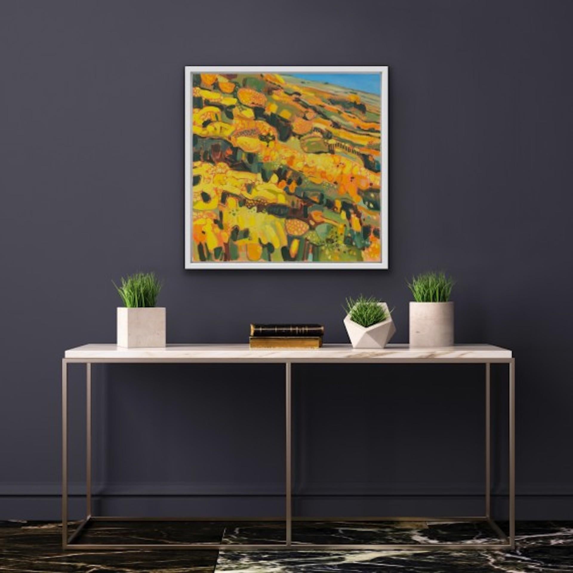 Wind across the Gorse II, Scotland, Original painting, Meadow, Nature, Yellow - Painting by Elaine Kazimierczuk
