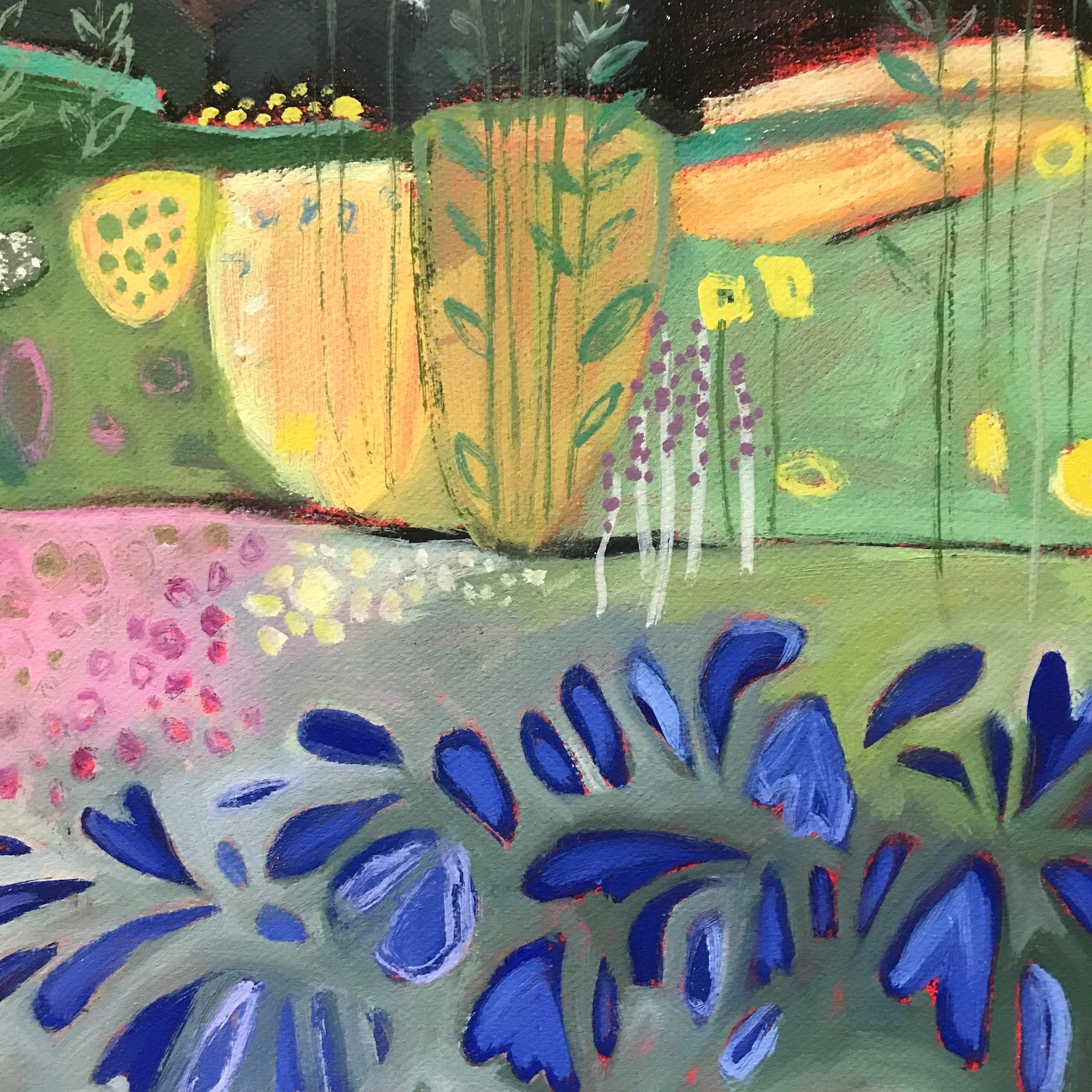 Divertimento in giardino con altri Agapanthus - Painting di Elaine Kazimierczuk