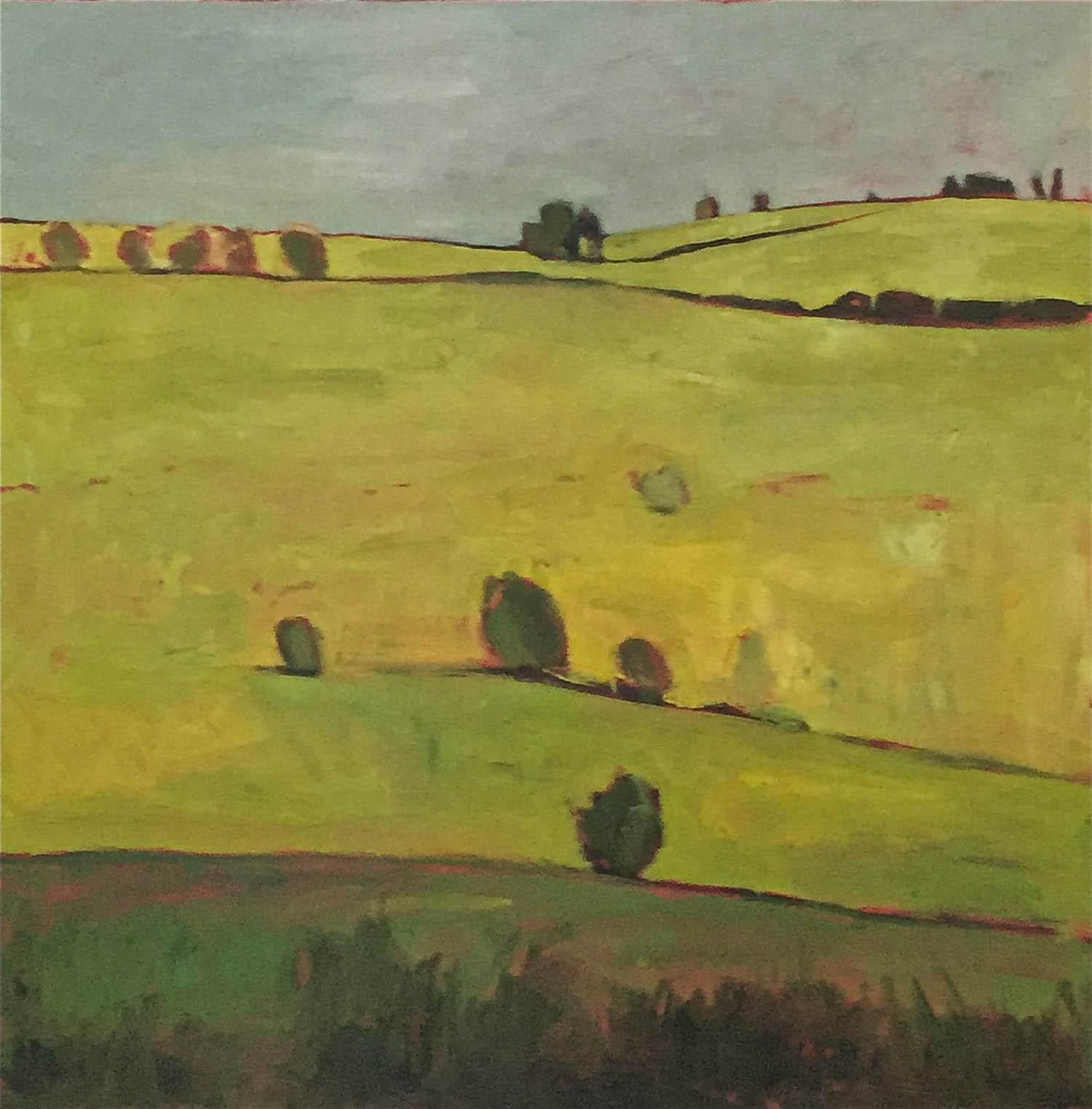 Elaine Kazimierczuk Landscape Painting - Grey, Yellow, Green- Elaine Kaziemierczuk, Original Landcape