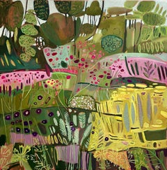 Divirtiéndose en el jardín, Pintura original, Paisaje, Naturaleza, Flores